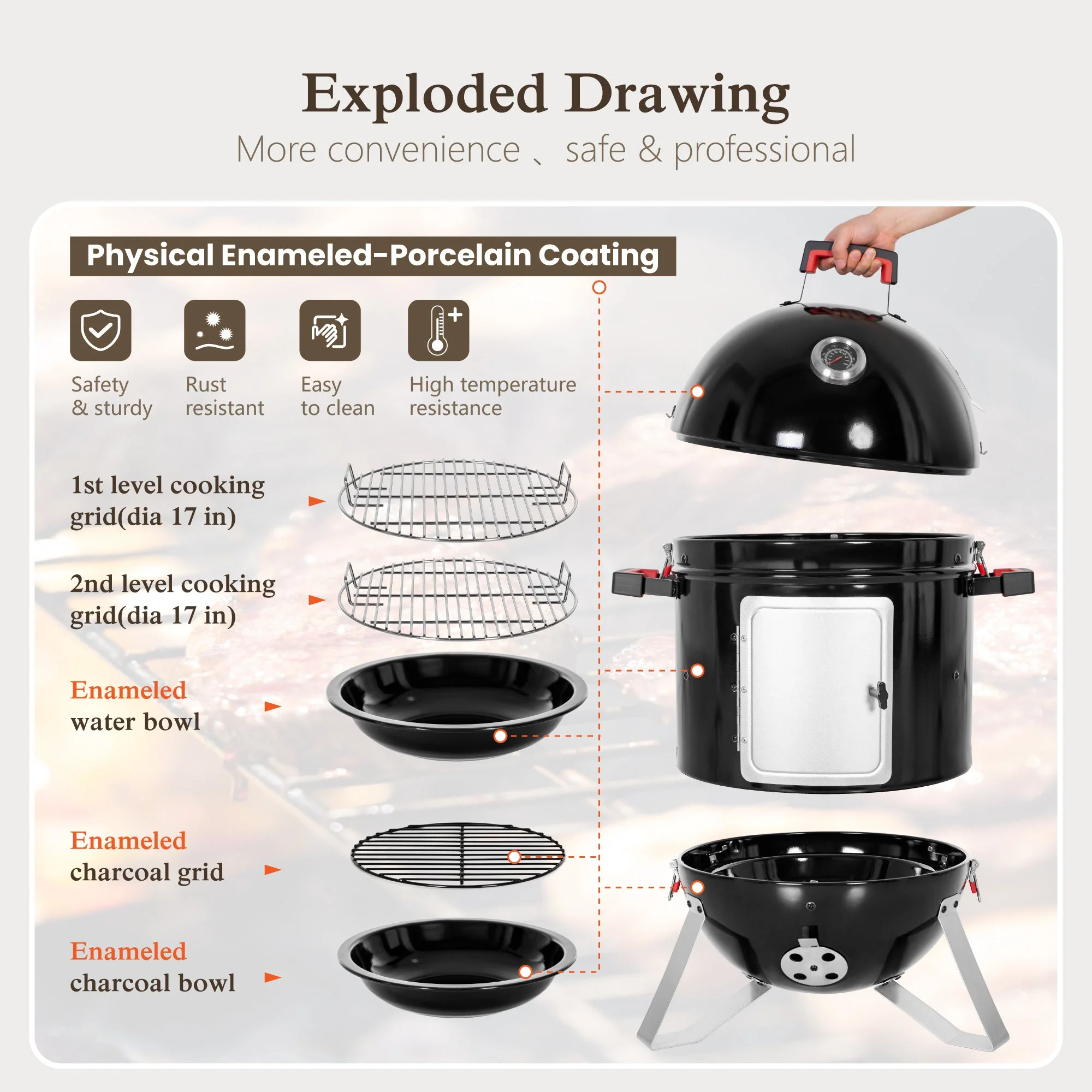 Alpha Joy 18-inch Vertical Charcoal Smoker BBQ Grill
