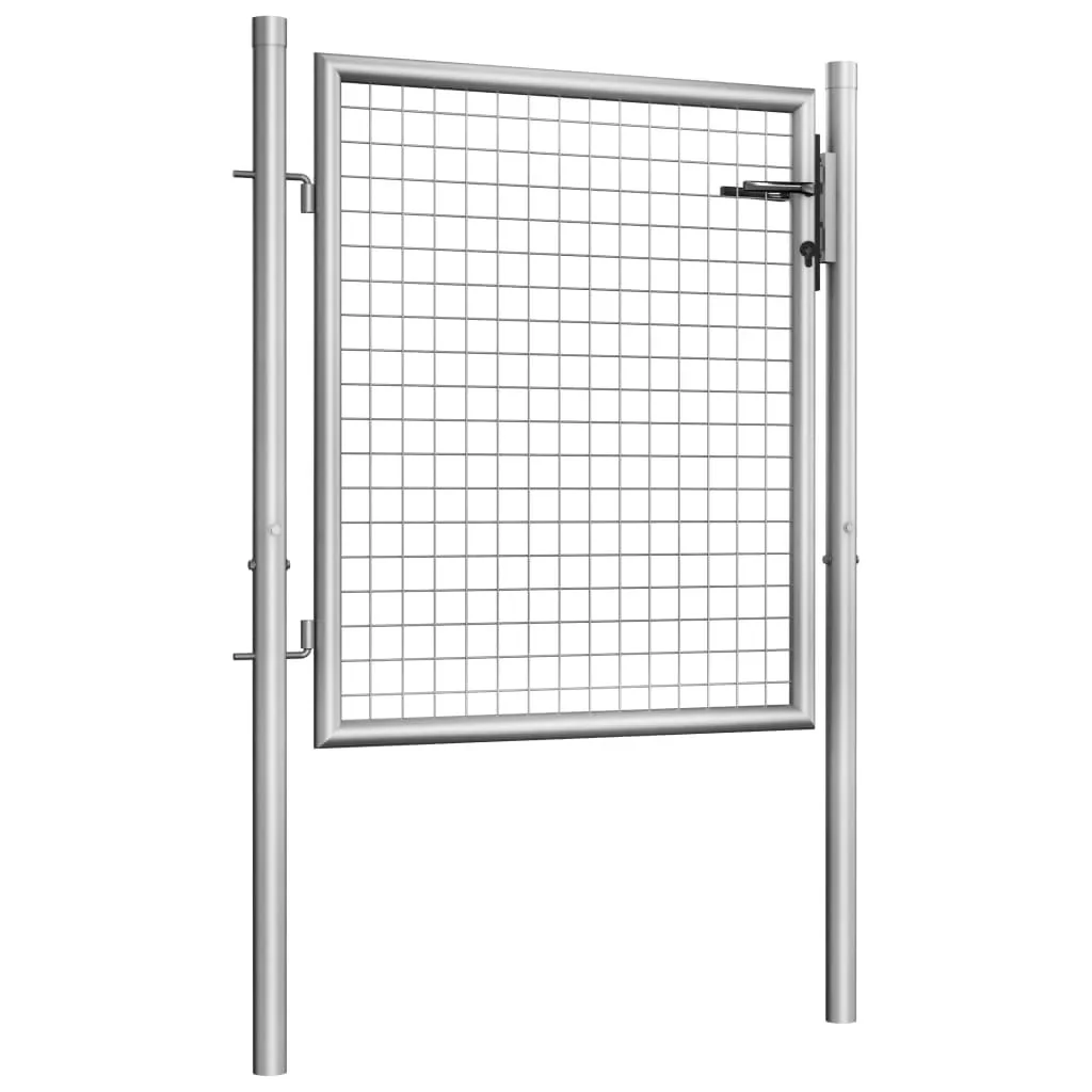 vidaXL Garden Gate Fence Wall Privacy Screen Fence Galvanized Steel Silver