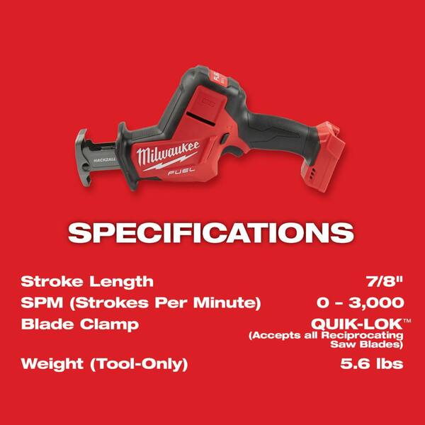 M18 FUEL 18V Lithium Ion Brushless Cordless HACKZALL Reciprocating Saw w/Two 6 0 Ah Battery and Charger Image 7