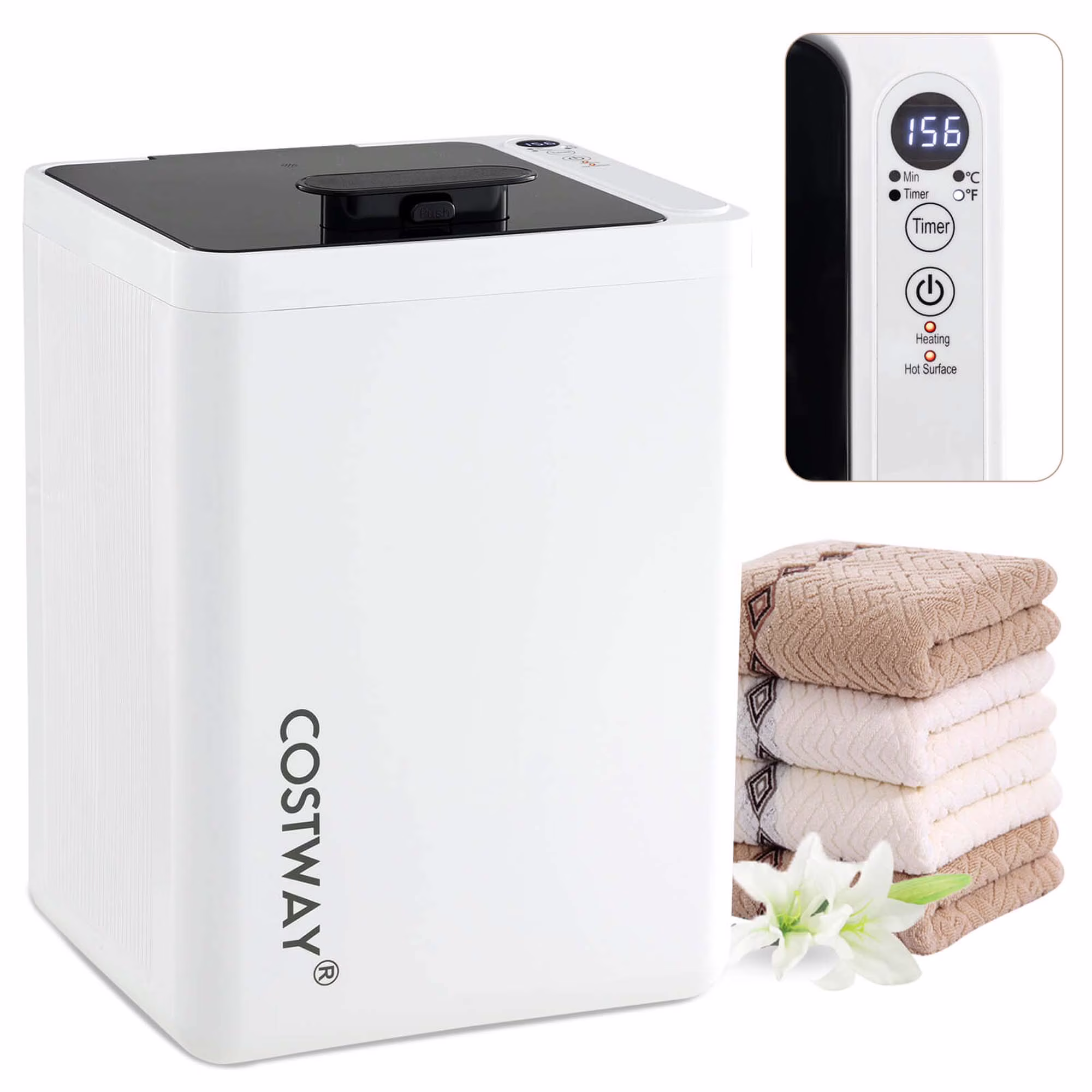Costway 23 L Towel Warmer with Auto Shut Off LED Screen 15 - 90 Mins Timer Blankets