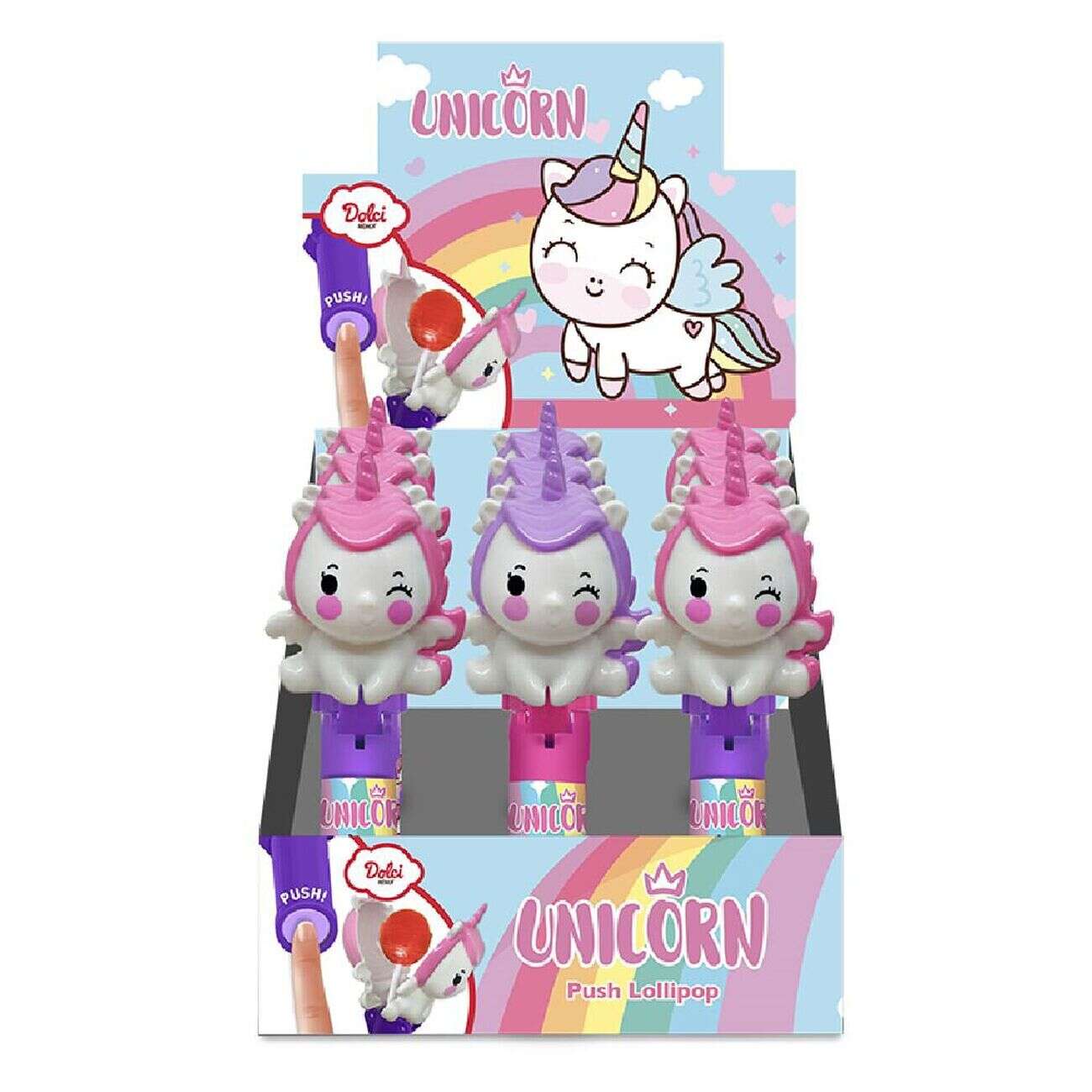 Bonbon sucette pop-up forme licorne rose ou violet