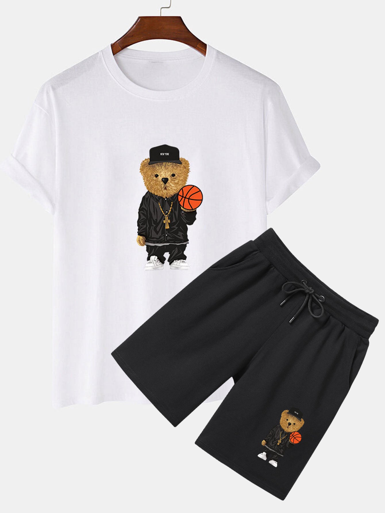 T-shirt et short imprimé ours basketteur