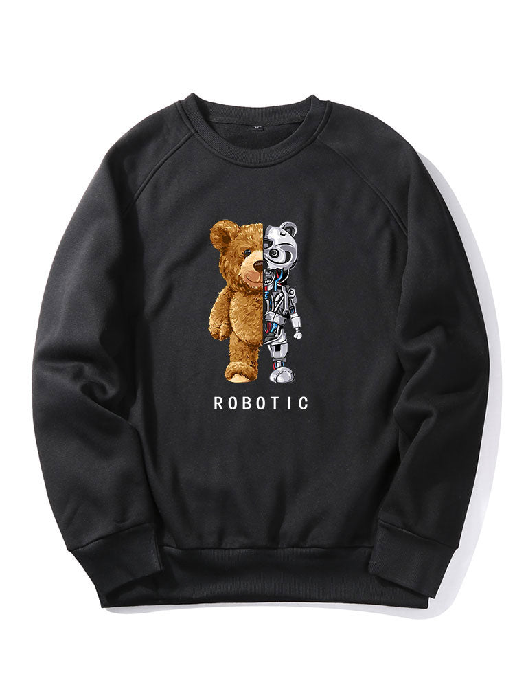 Sweat-shirt à manches raglan imprimé ours robot