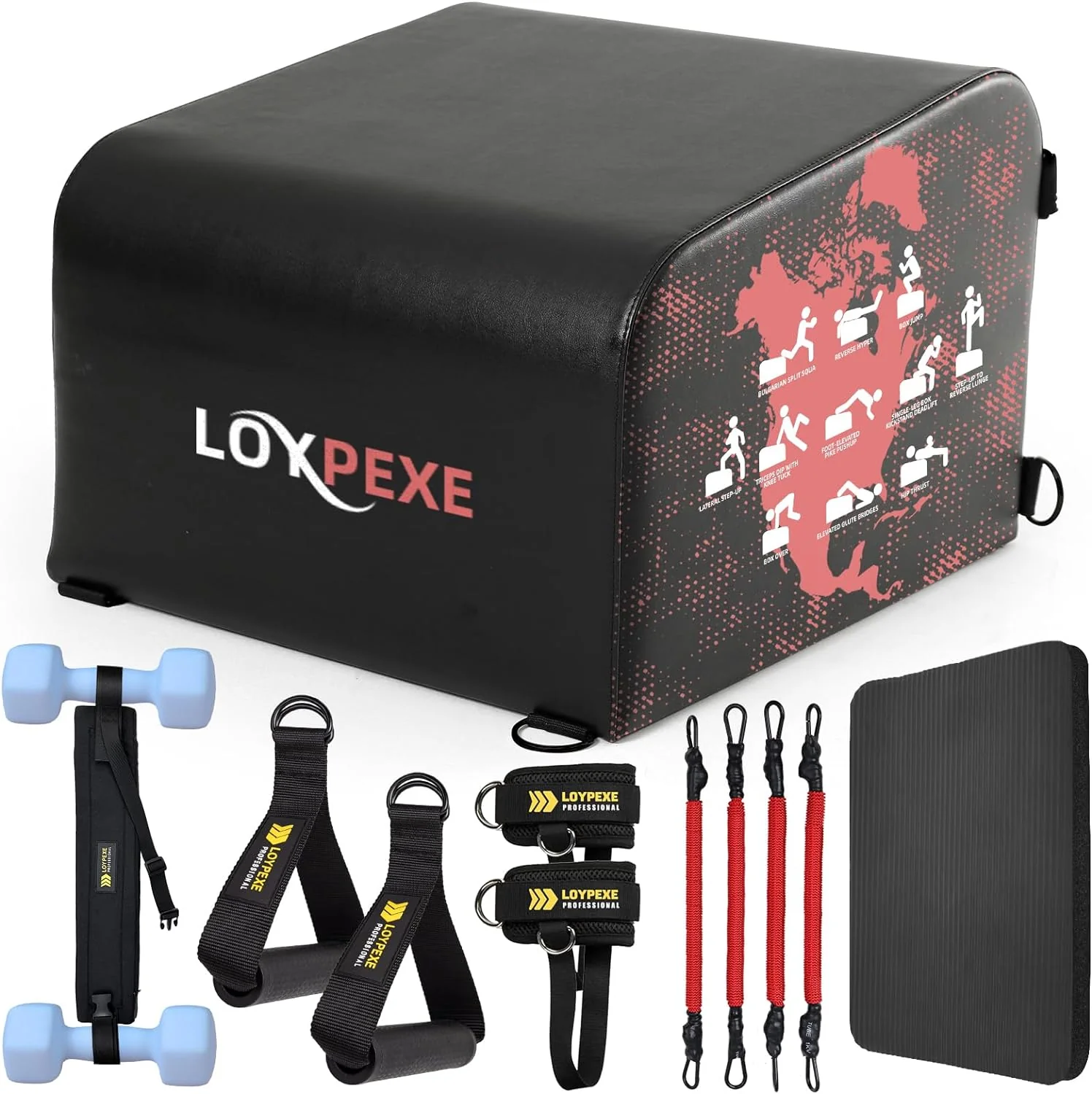 Multi-Functional Whole Body Workout Box Hip Thrust Bench,Hip Thrust Bench for Glute Bridge Exercise,Box Jump Training,Core&Abs Strength Training With Resistance Band,Exercise Handle,Knee Pad Gym Workout Equipment