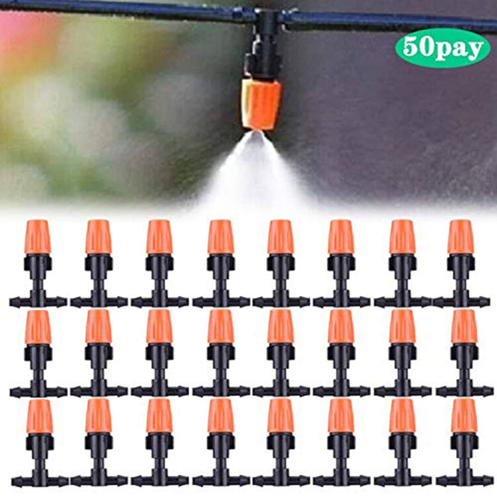 Dceyaor Three-Way Atomizing Nozzle, Adjustable Garden Irrigation Nozzle, Garden/Roof Cooling Nozzle, Greenhouse Vegetable Irrigation(50 Sets)