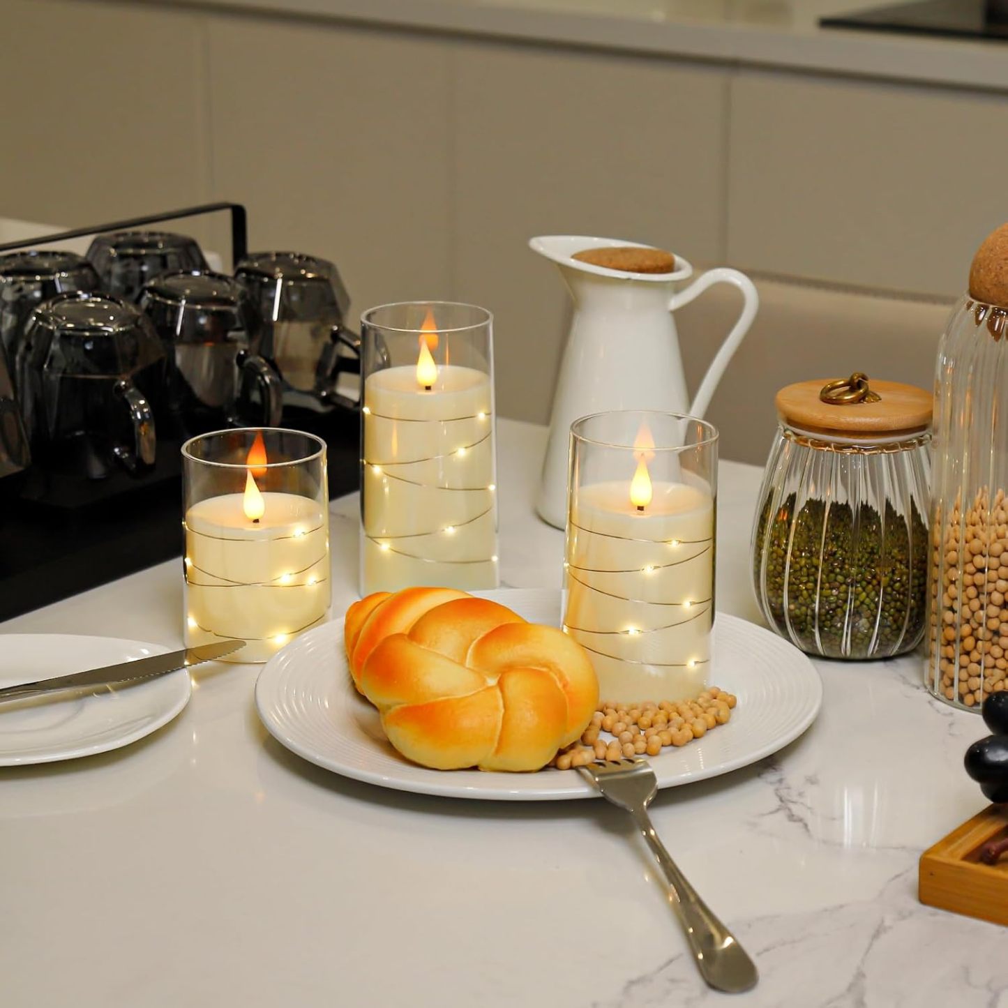 Flameless Candles with Embedded Star String Fairy Lights