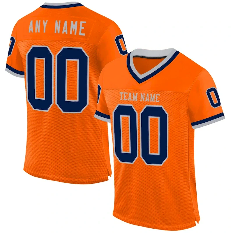 Custom Orange Navy-Gray Mesh Authentic Throwback rugby jersey