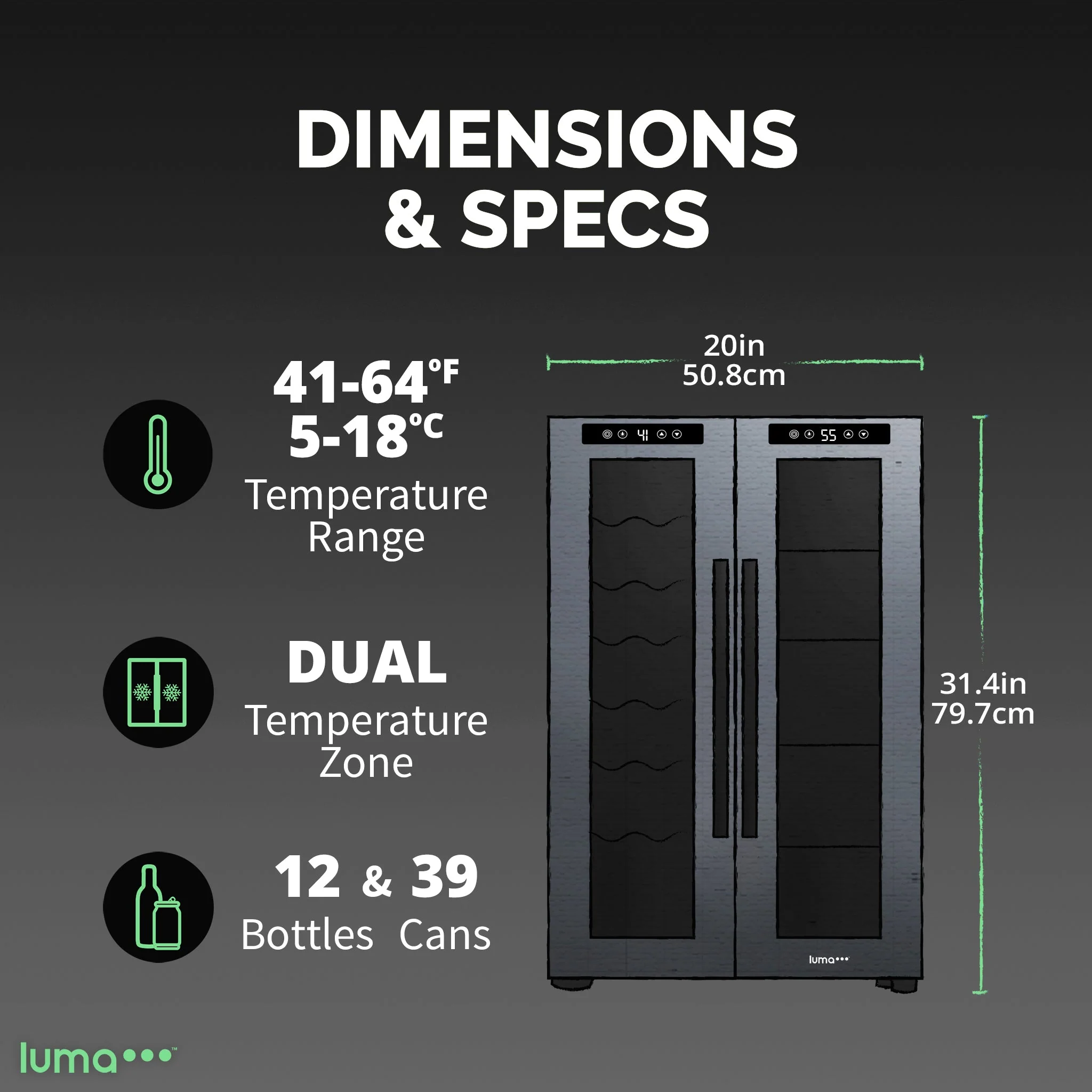 Luma Comfort 39-Can, 12-Bottle Freestanding Dual Zone Beverage Fridge - 20