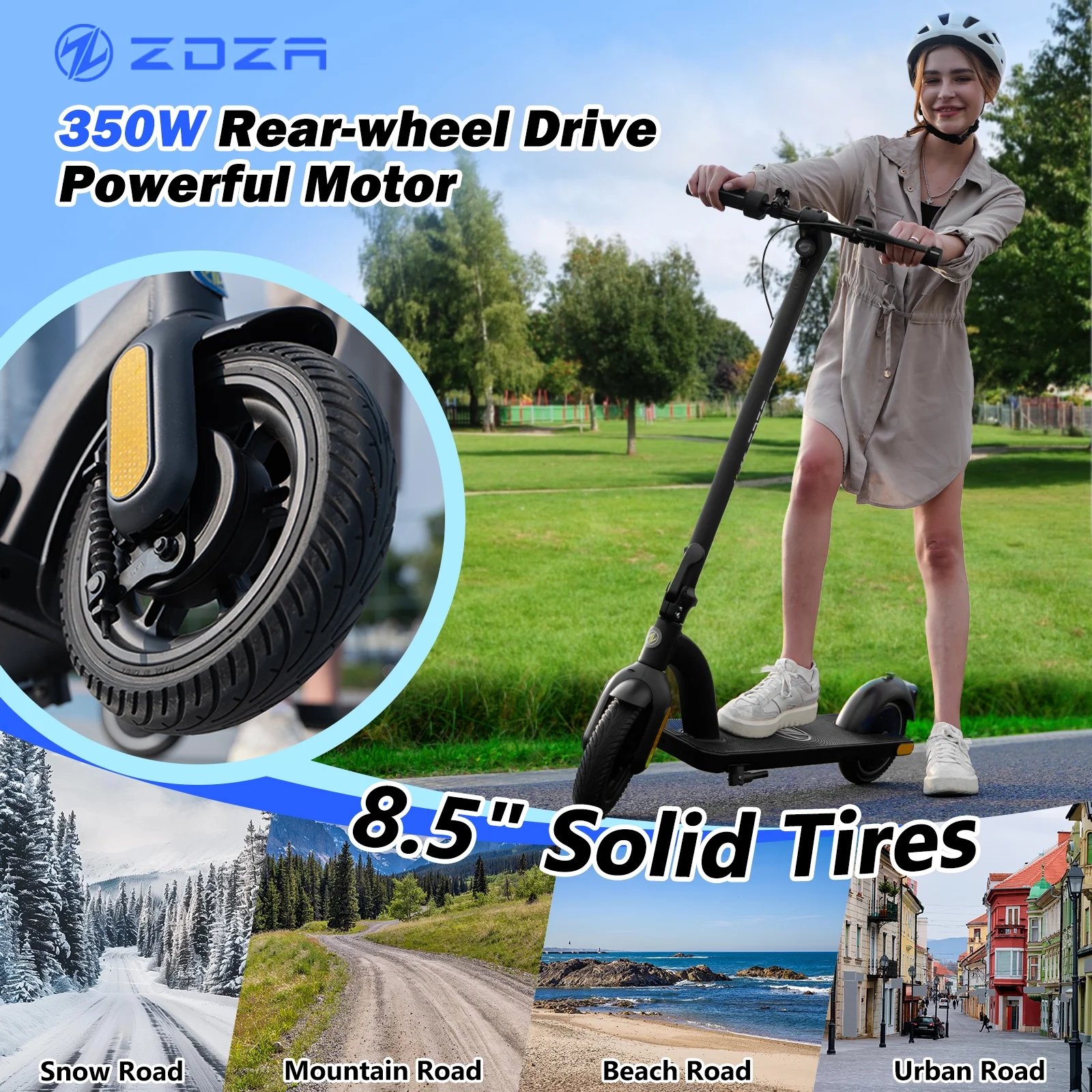 350W 19MPH Electric Scooter for Adults, 12-21 Miles Range, 8.5' Foldable Escooter - Image 3