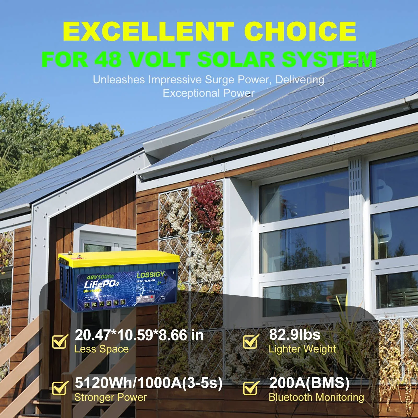 48V 100AH LiFePO4 Lithium Golf Cart Battery with 48V18A Charger, Perfect for Solar System, Marine, 5120Wh 5000+ Deep Cycles, Built in BMS with 10 Yrs Lifespan - Image 3