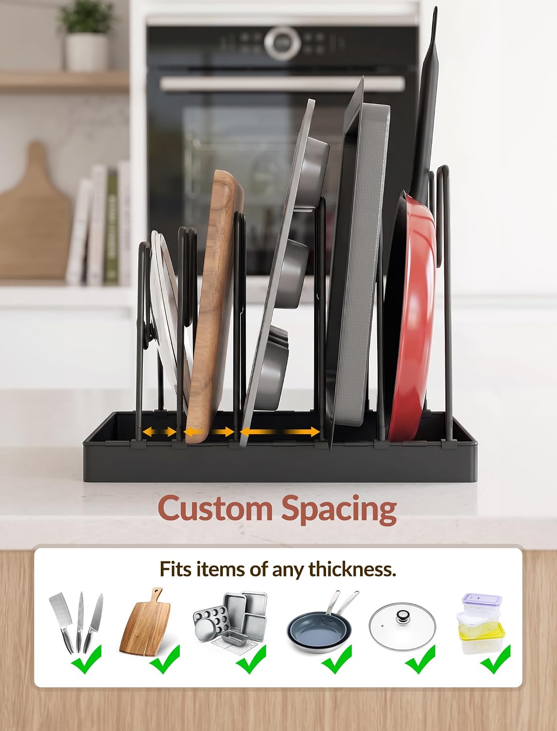 NiHome Cutting Board Holder & Pot Lid Organizer Rack for Pan, Black, 1PC