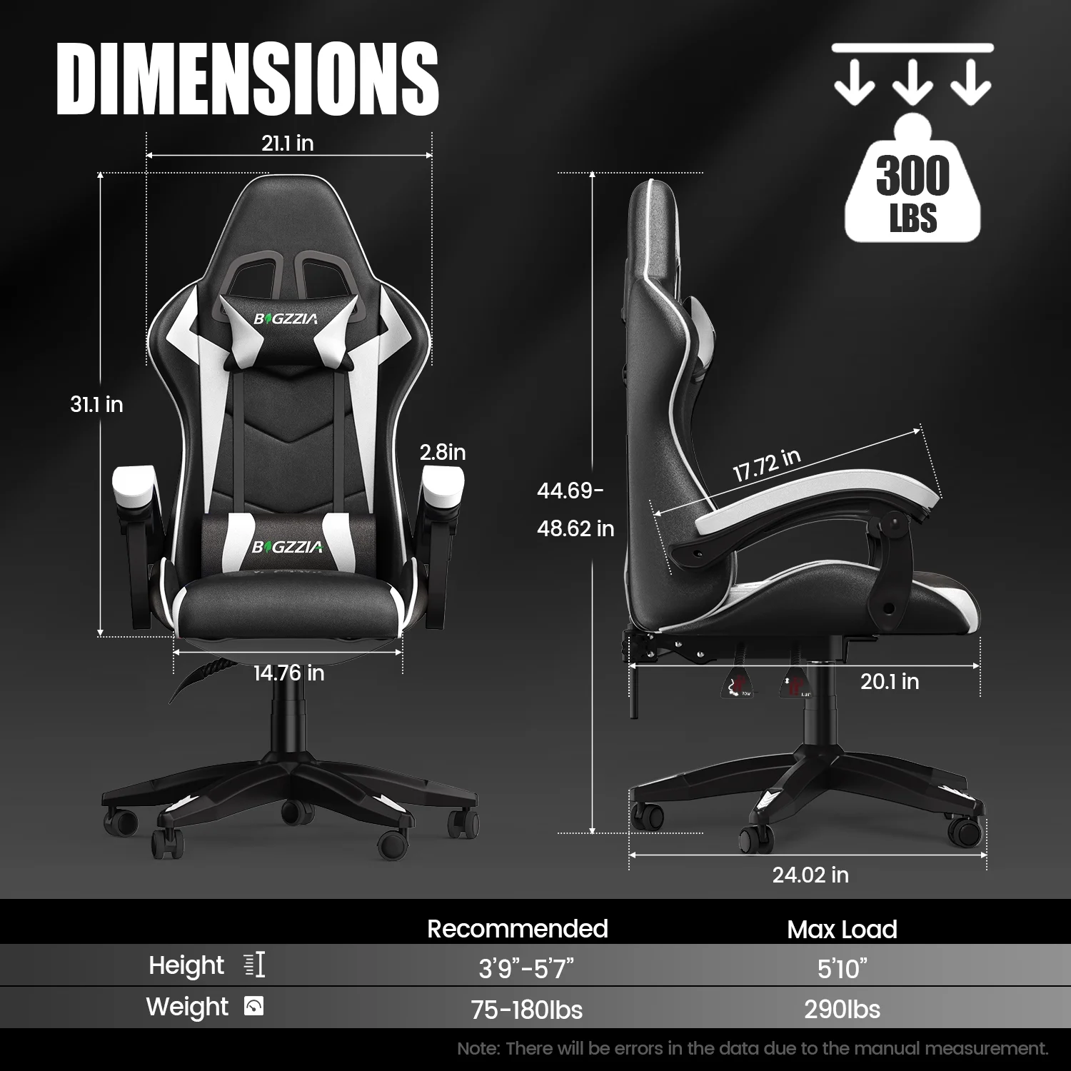 Gaming Chair Office Chair, Ergonomic Game Chair with Height Adjustable Headrest and Lumbar Support for Adults Teens, Black White(Black White) - Image 4
