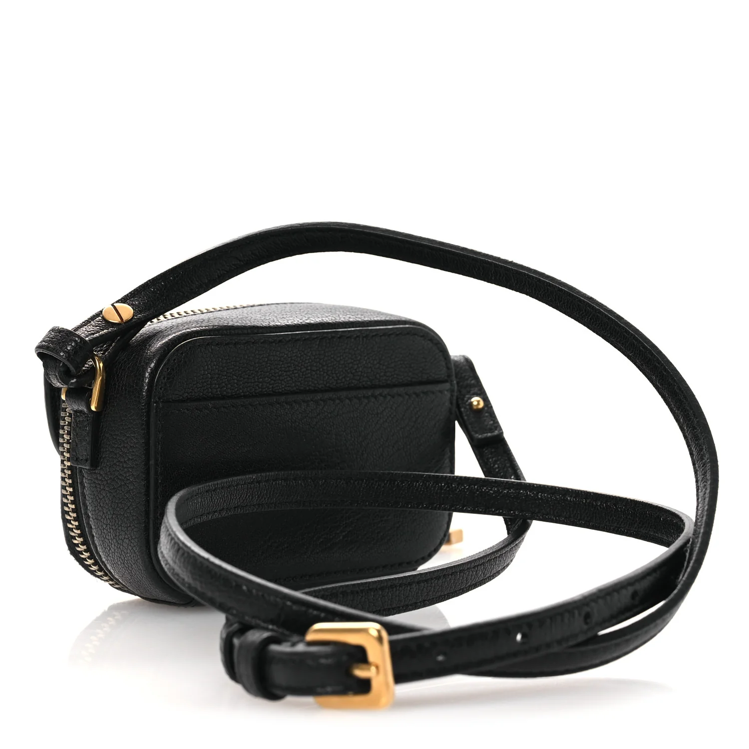 Goatskin Mini Saddle Shoulder Strap Pouch Black