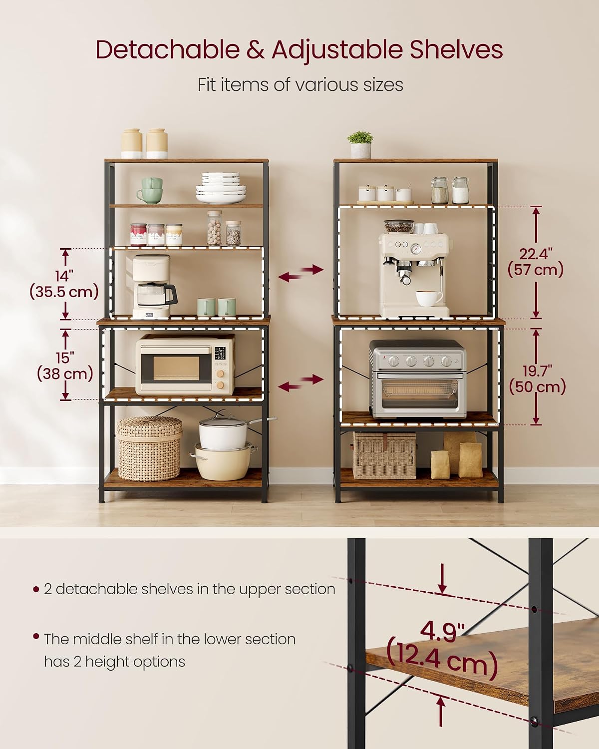 VASAGLE Coffee Bar, 31.5 Inches 6-Tier Baker's Rack with 6 Hooks