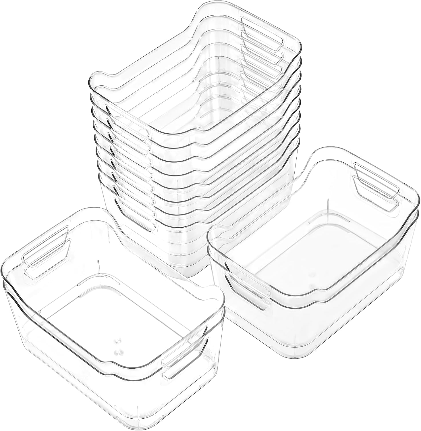 12 Pack Clear Plastic Storage Bins, Pantry Organizers and Storage, Clear Pantry Organizer Bins, Plastic Containers with Handle for Kitchen, Freezer, Cabinet, Closet, Bathroom Under Sink Storage