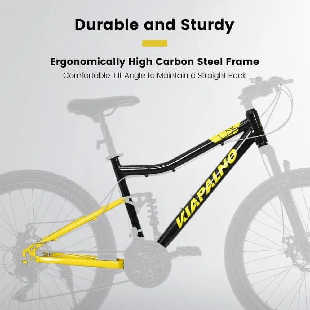 26  Mountain Bike for Men Women, 21-Speed Aluminium Frame Bicycles with Fork Plus Shock Absorber, Yellow