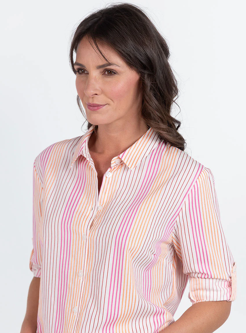 Chemisier femme rayé rose en viscose & coton