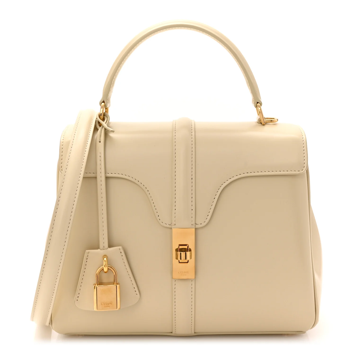 Satinated Calfskin Small 16 Top Handle Bag Beige