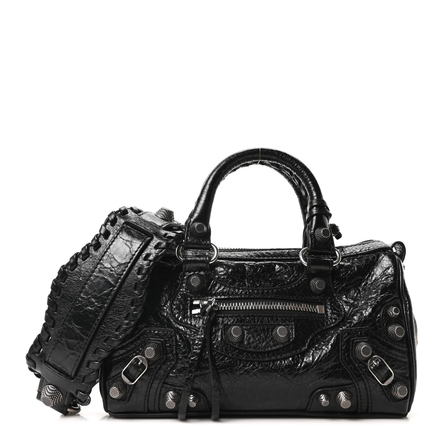 Agneau Arena Mini Le Cagole Duffle Crossbody Bag Black