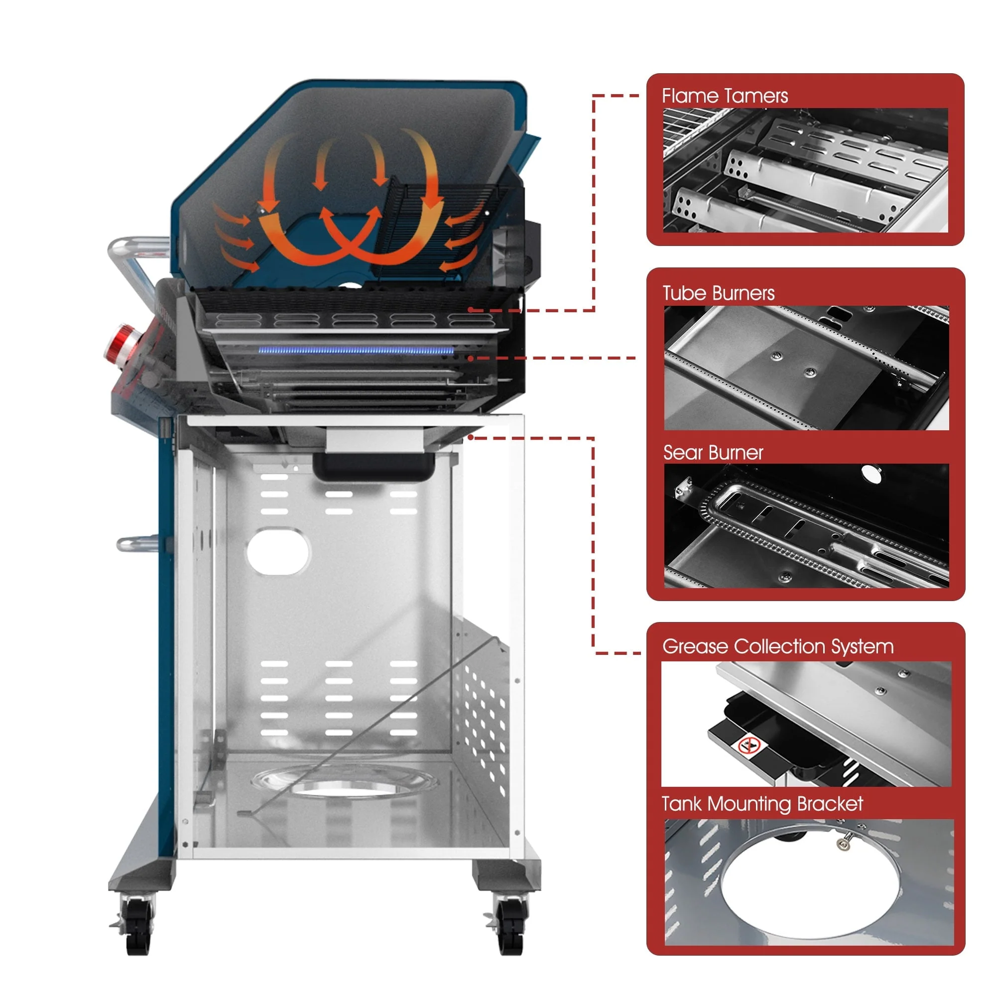 Royal Gourmet GA5403B 5 Burner BBQ Cabinet Style Gas Grill with Rotisserie Kit, Rear Burner, Rear Burner and Side Burner Image 10