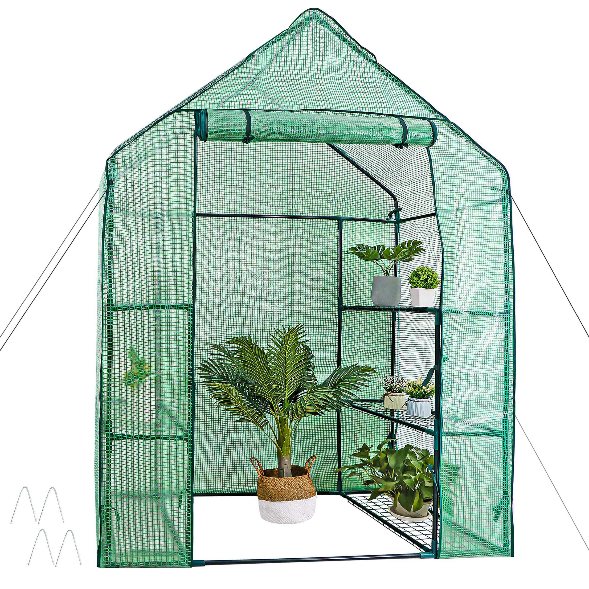 HomGarden Mini Walk-In Greenhouse 3 Tiers 6 Shelves PE Fabric Cover w/Roll-up Zipper Door for Flower and Plant