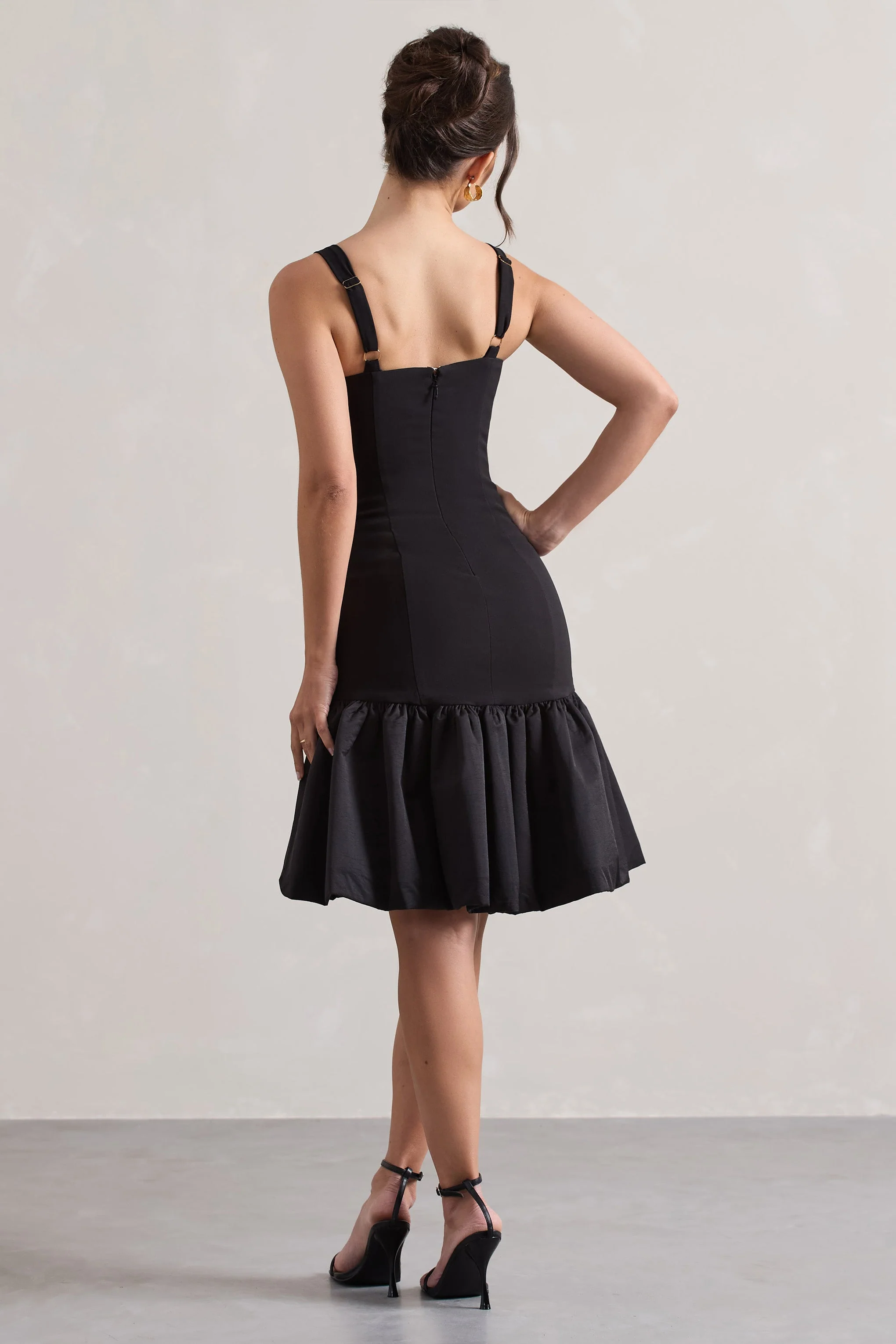 Jacque | Black Drop-Waist Midi Dress With Volume Hem