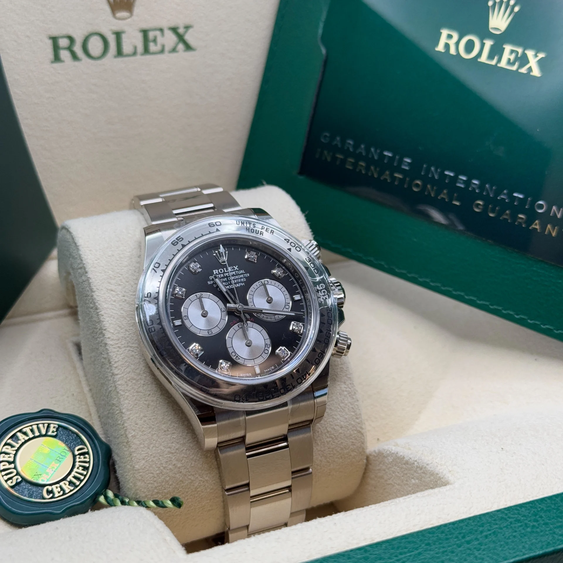 [Super Clone]Rolex Daytona White Gold / Black/ Diamond-Set /Oyster  m126509-0002