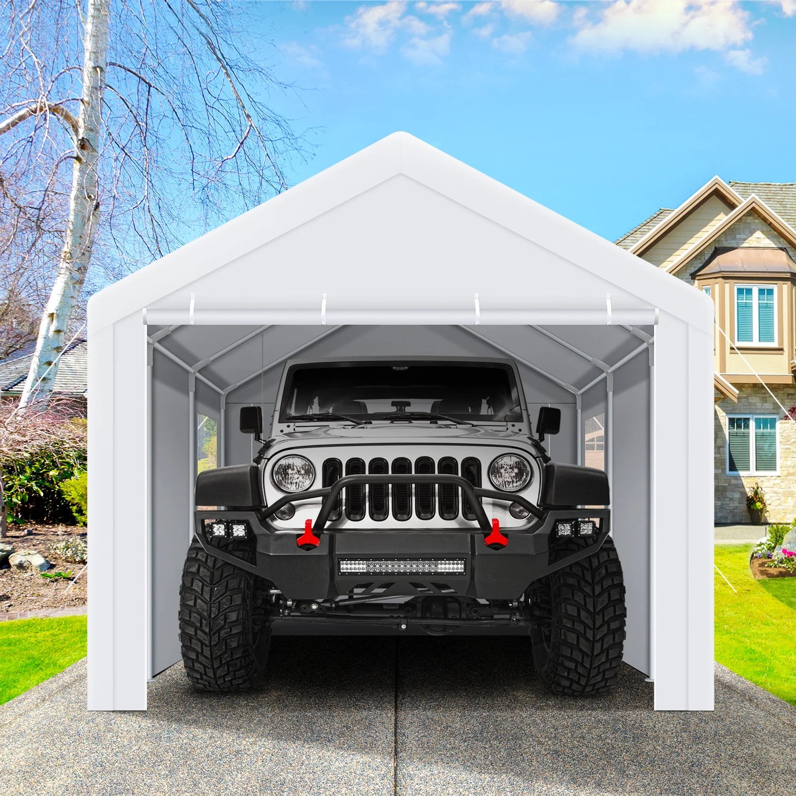 Carport 10'x20' Large Heavy Duty Car Canopy with Steel Frame, Portable Garage Wedding Tent Big Tents Carports Shelter, All-Season Tarp for Outdoor Party Birthday, White(10×20/White) - Image 4
