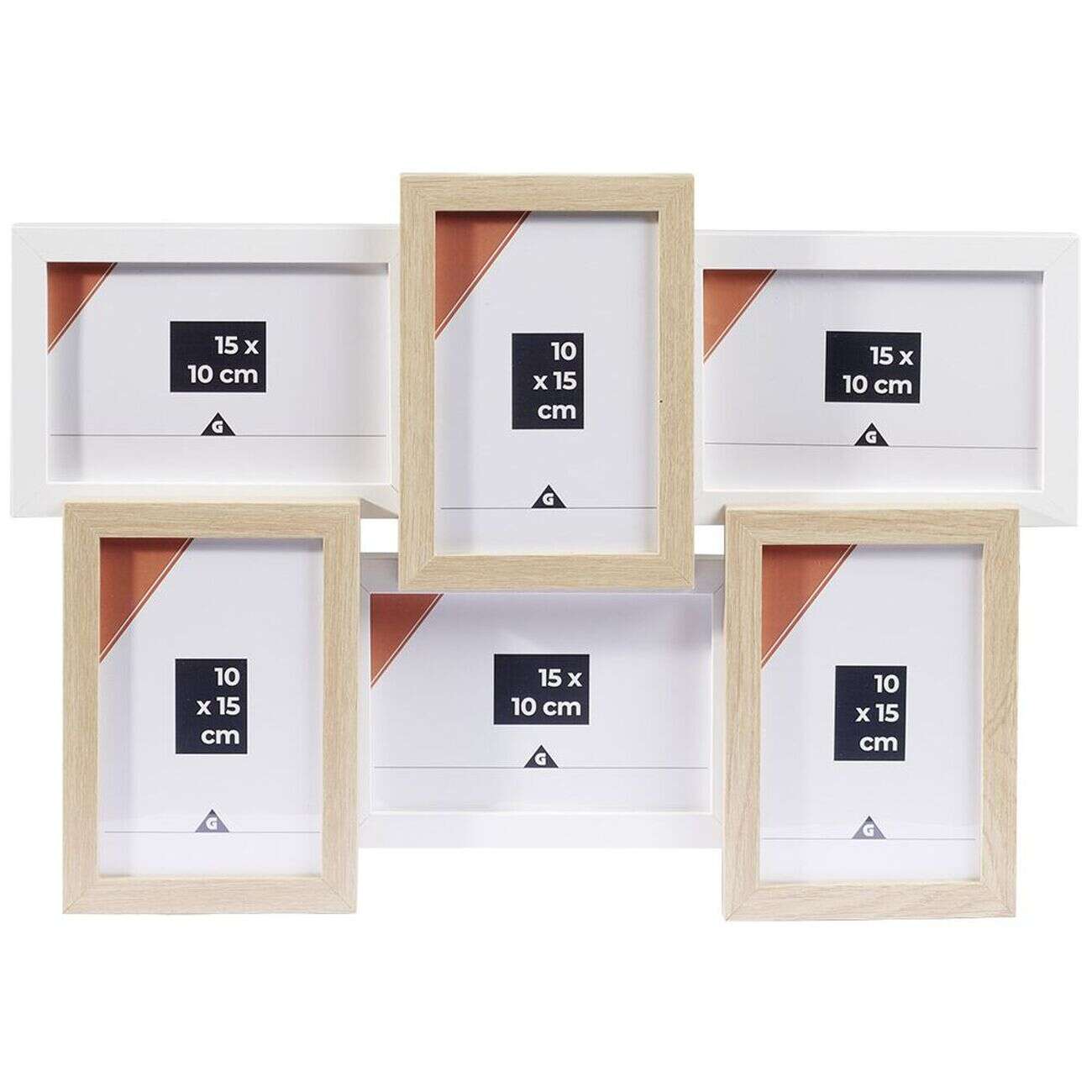 Pêle-mêle cadre bois beige et blanc 30.5x44.5cm 6 vues 10x15cm