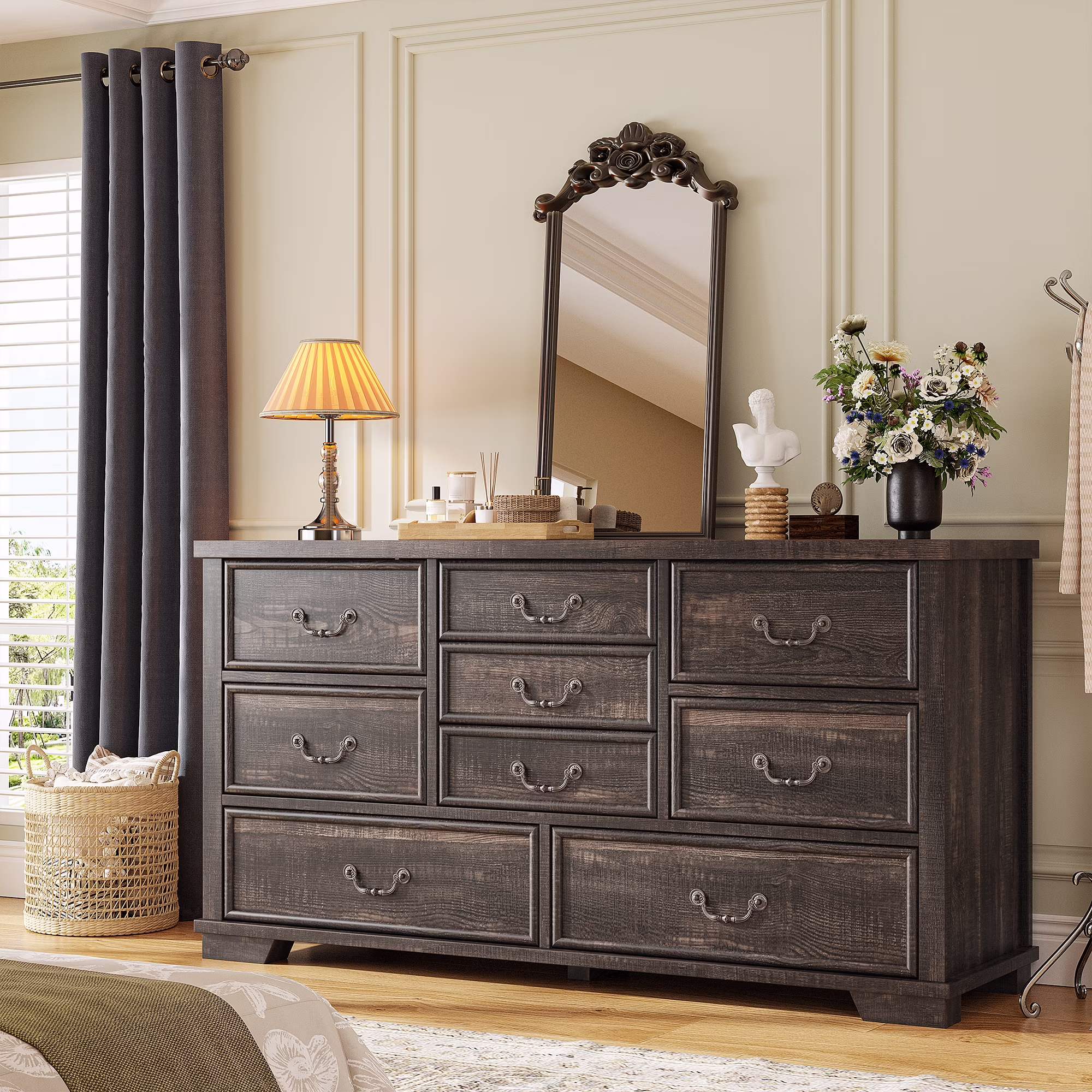 Wood Dressers for Bedroom with 9 Drawers White Dresser Chest of Drawers for Living Room(White/9 Drawers) - Image 6