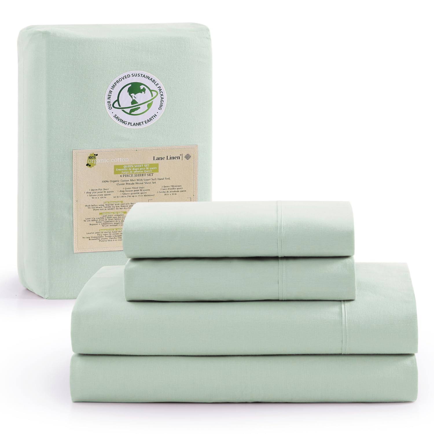 Lane Linen 100% Organic Cotton Twin XL Sheets Set 3-Piece Pure Percale Bedsheets Soft Bedding Breathable Fits Mattress Upto 15