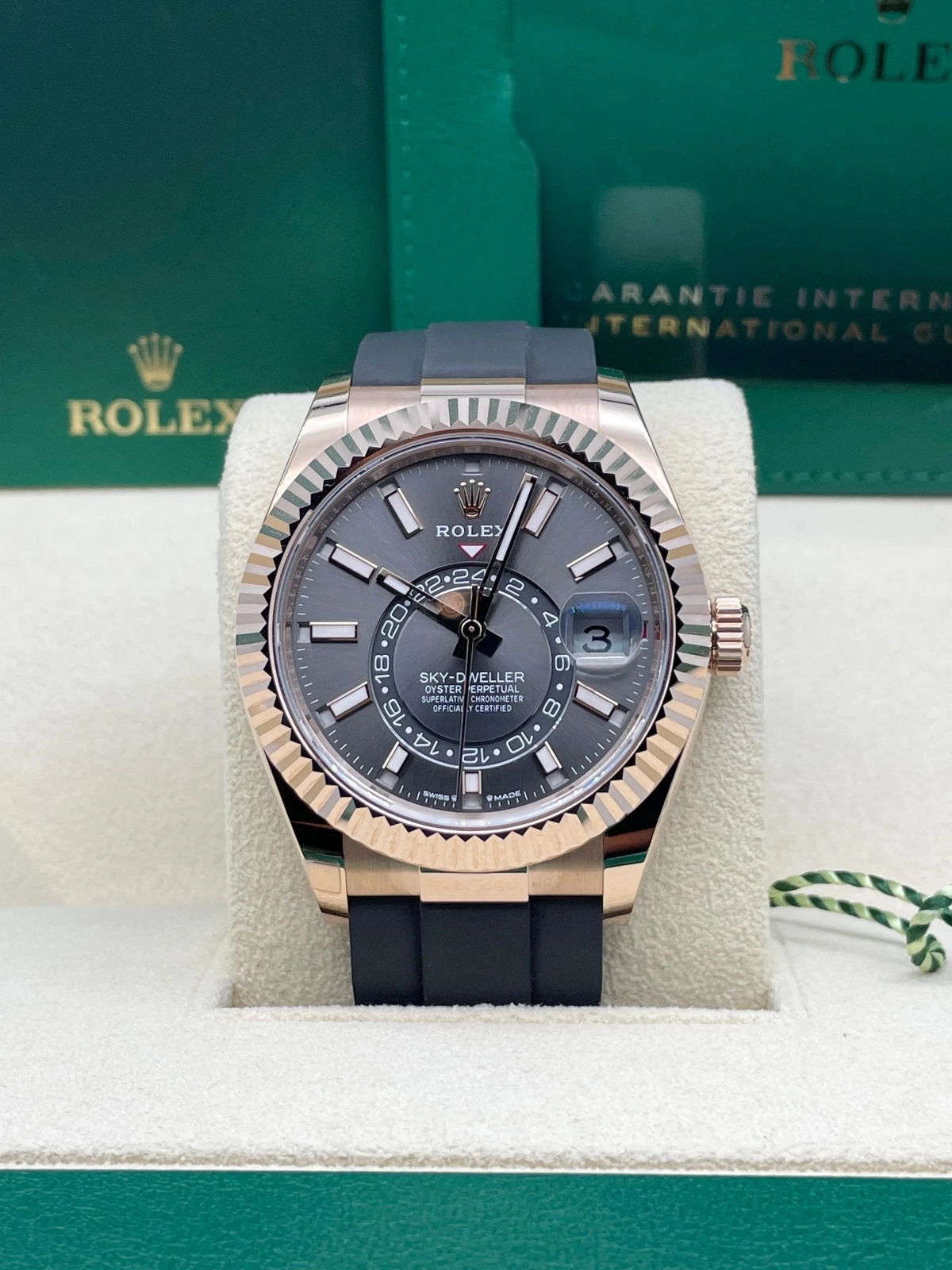 [Super Clone]RLX  Sky-Dweller 42mm Rose Gold Slate Dial Oysterflex - 336235