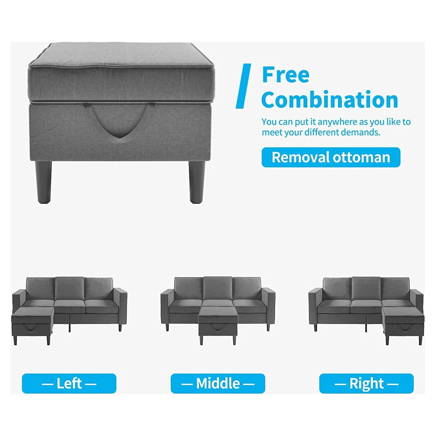 Convertible Sectional Sofa Couch, L Shaped Couch with Storage Ottoman, Couches for Living Room, Living Room Furniture Suitable for Small Space Apartment/Upstairs Loft/Living Room (Dark Gray)(Beige) Image 7