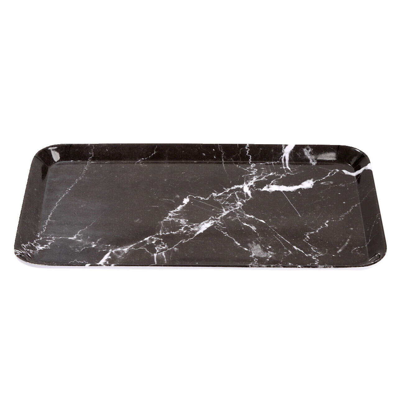 Plateau rectangulaire mélaminé effet marbre gris et blanc 19x30cm