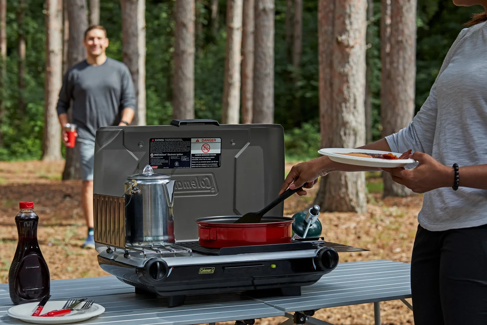 Tabletop Propane Gas Camping 2-in-1 Grill/Stove 2-Burner, Gray, 2000038016