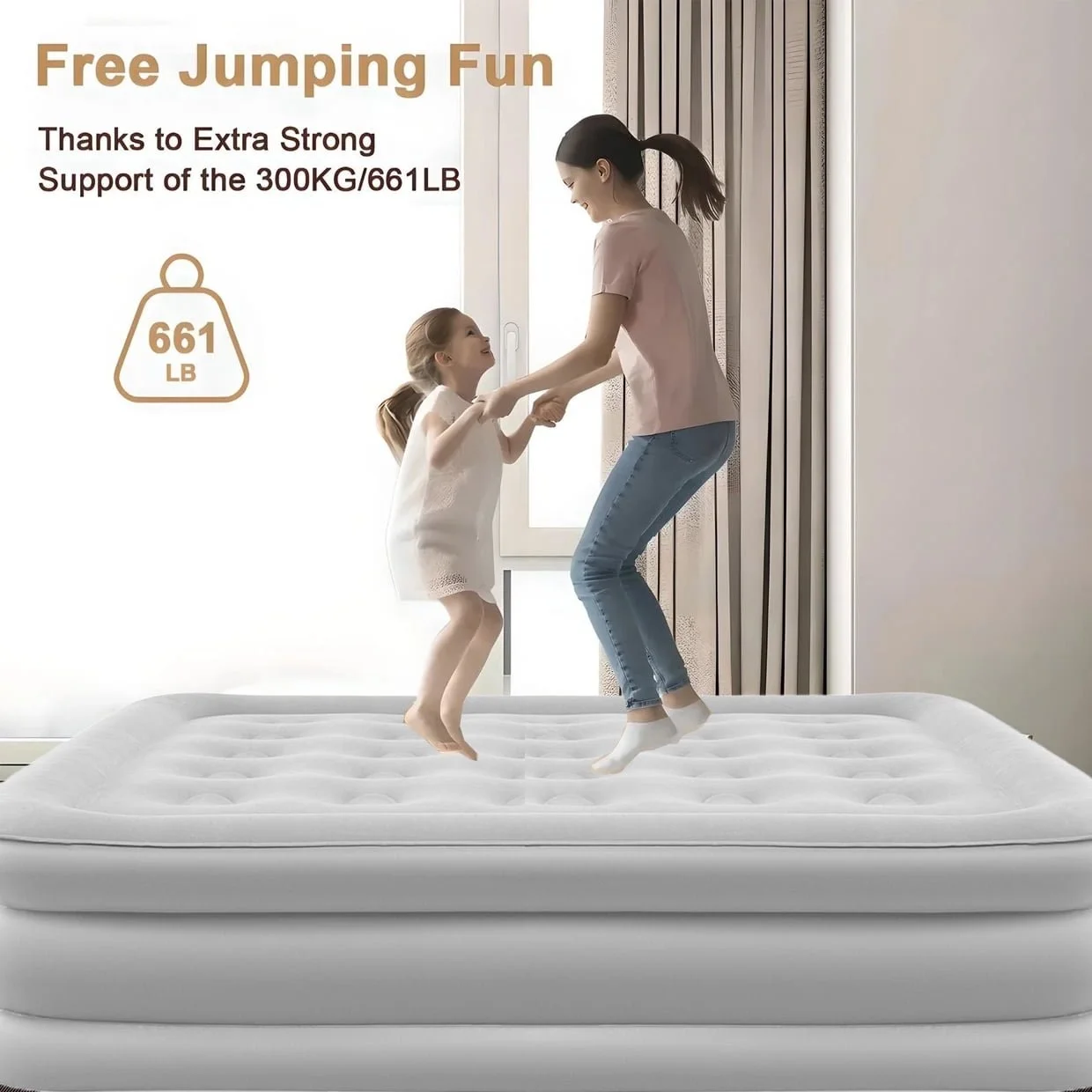Queen Air Mattress with Backrest �C 18.9" Thick Inflatable Bed, Built-in Pump Night Light, Waterproof Flocked Top, 800lb Load-Bearing capacity (Light Grey)(Light Grey) - Image 5