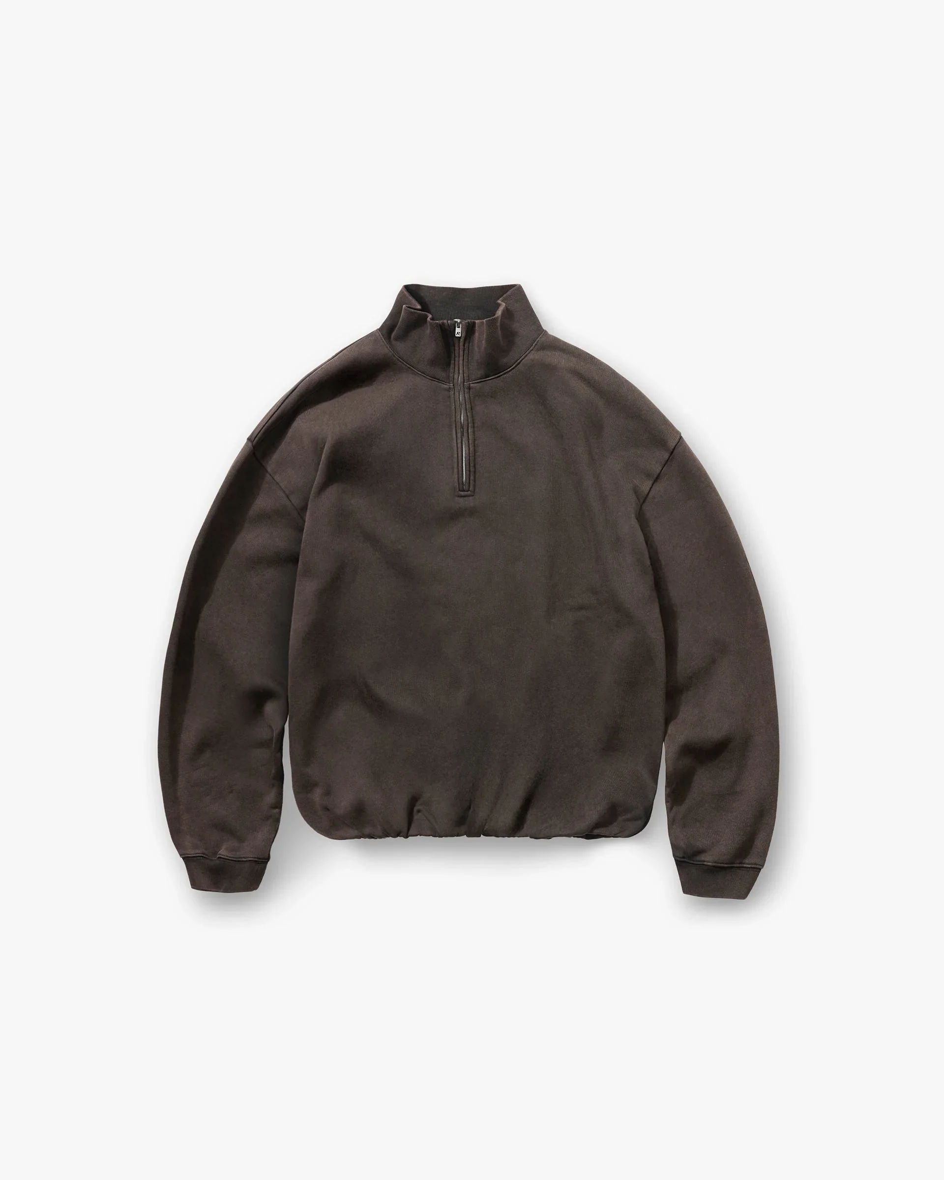 Initial Funnel Neck Quarter Zip Sweatshirt - Coffee