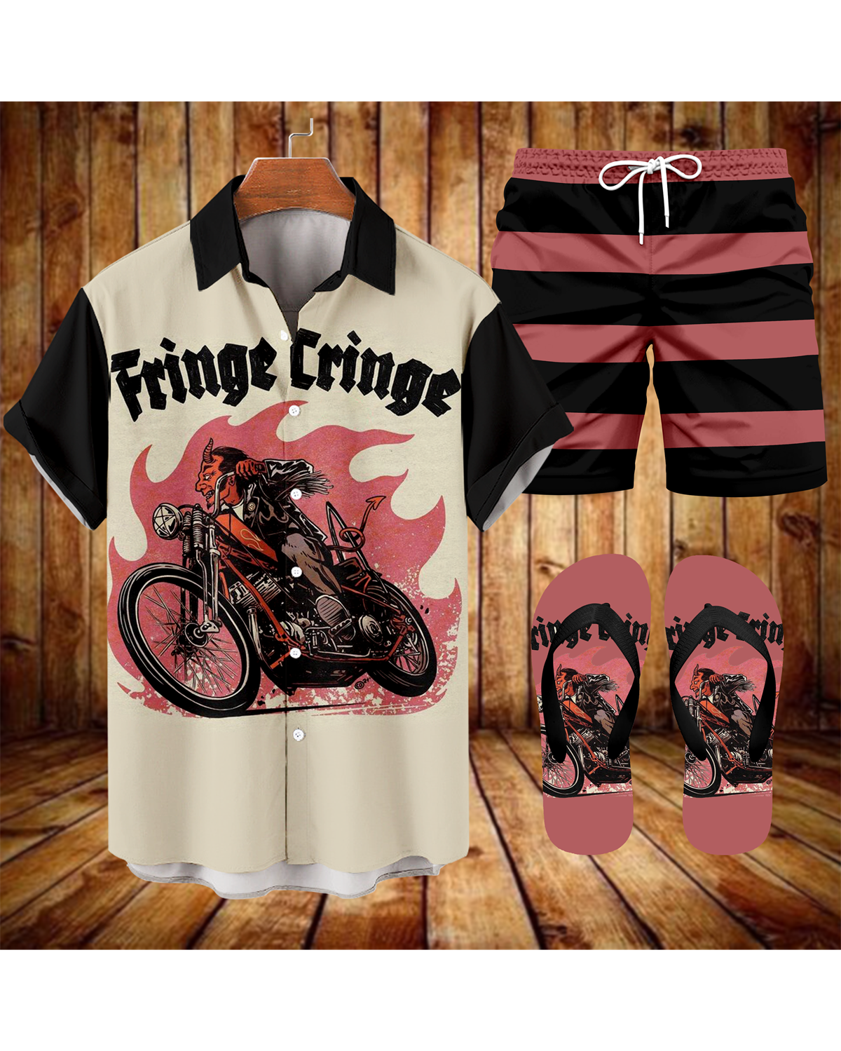 Ensemble trois pièces Suitmens pour homme, chemise imprimée moto modifiée, réf. 069