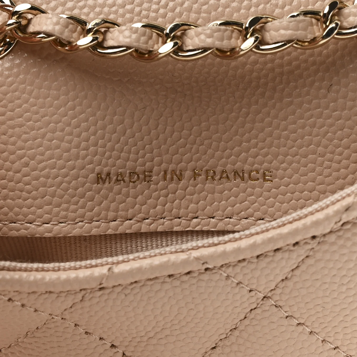 Caviar Quilted Mini Chain Belt Bag Light Beige