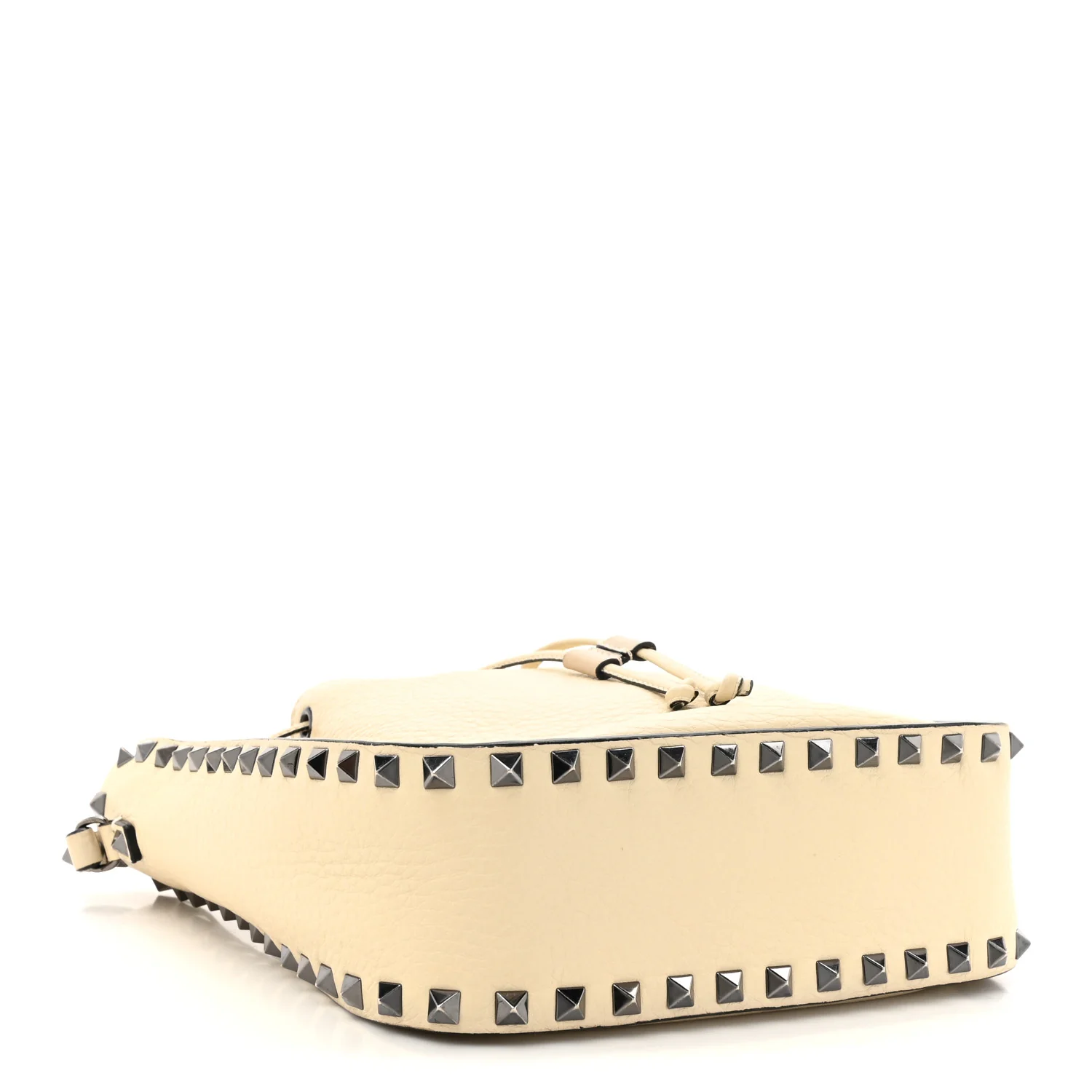 Grained Calfskin Rockstud Bucket Bag Ivory