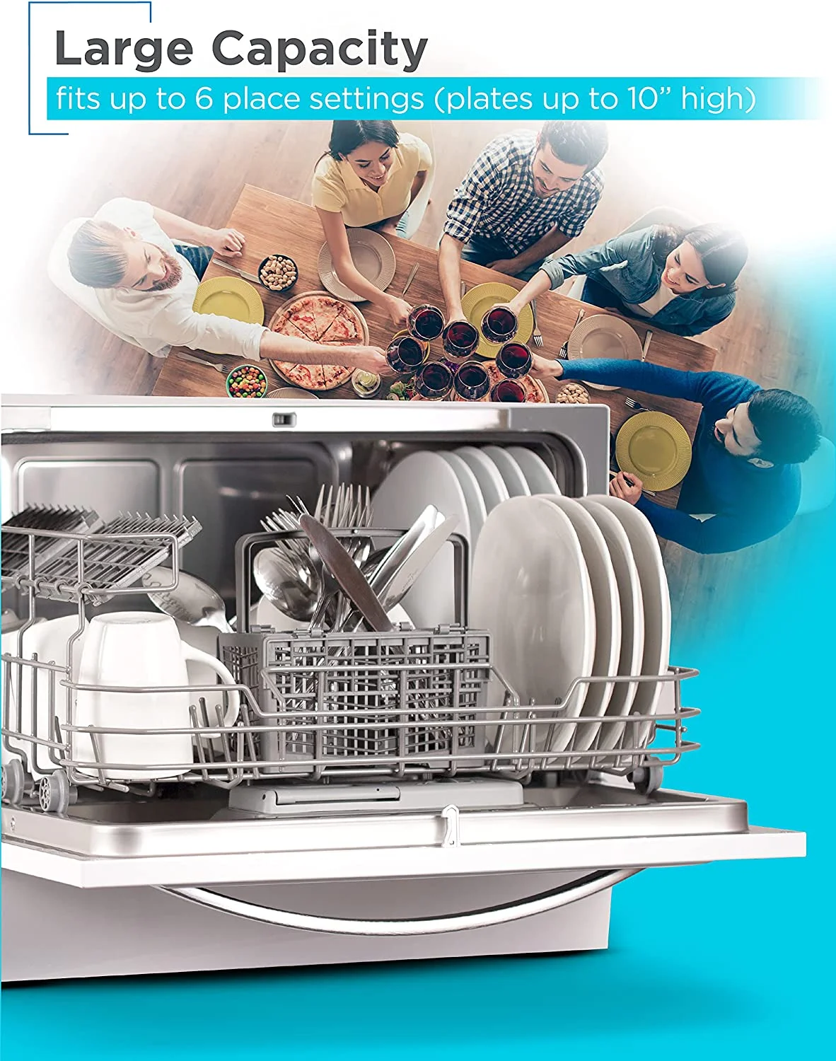 Black?ӕ BCD6W Compact Countertop Dishwasher, 6 Place Settings, White