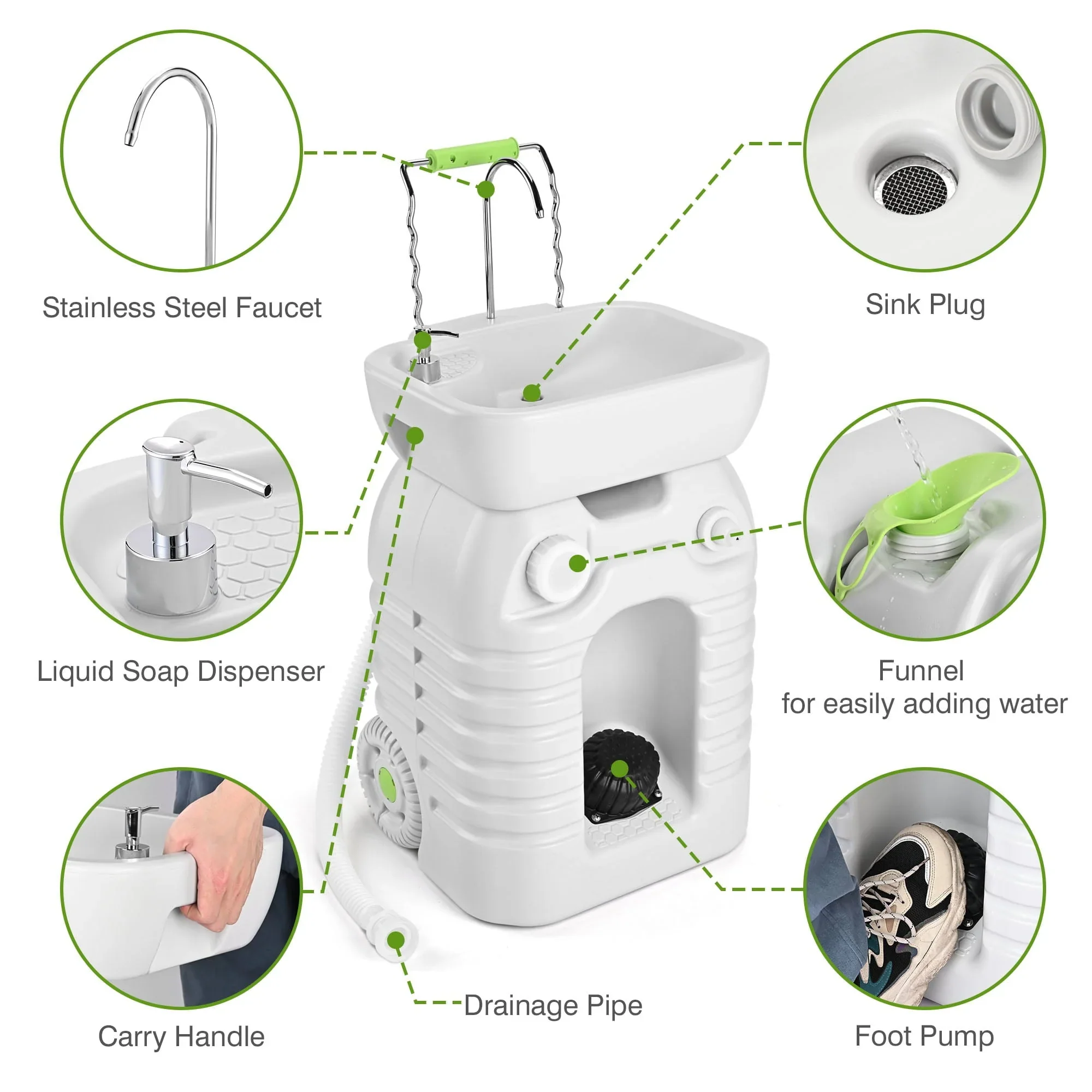 Hand Wash Station Portable Wash Sink Basin Stand 12 Gallon 45L Camping Garden