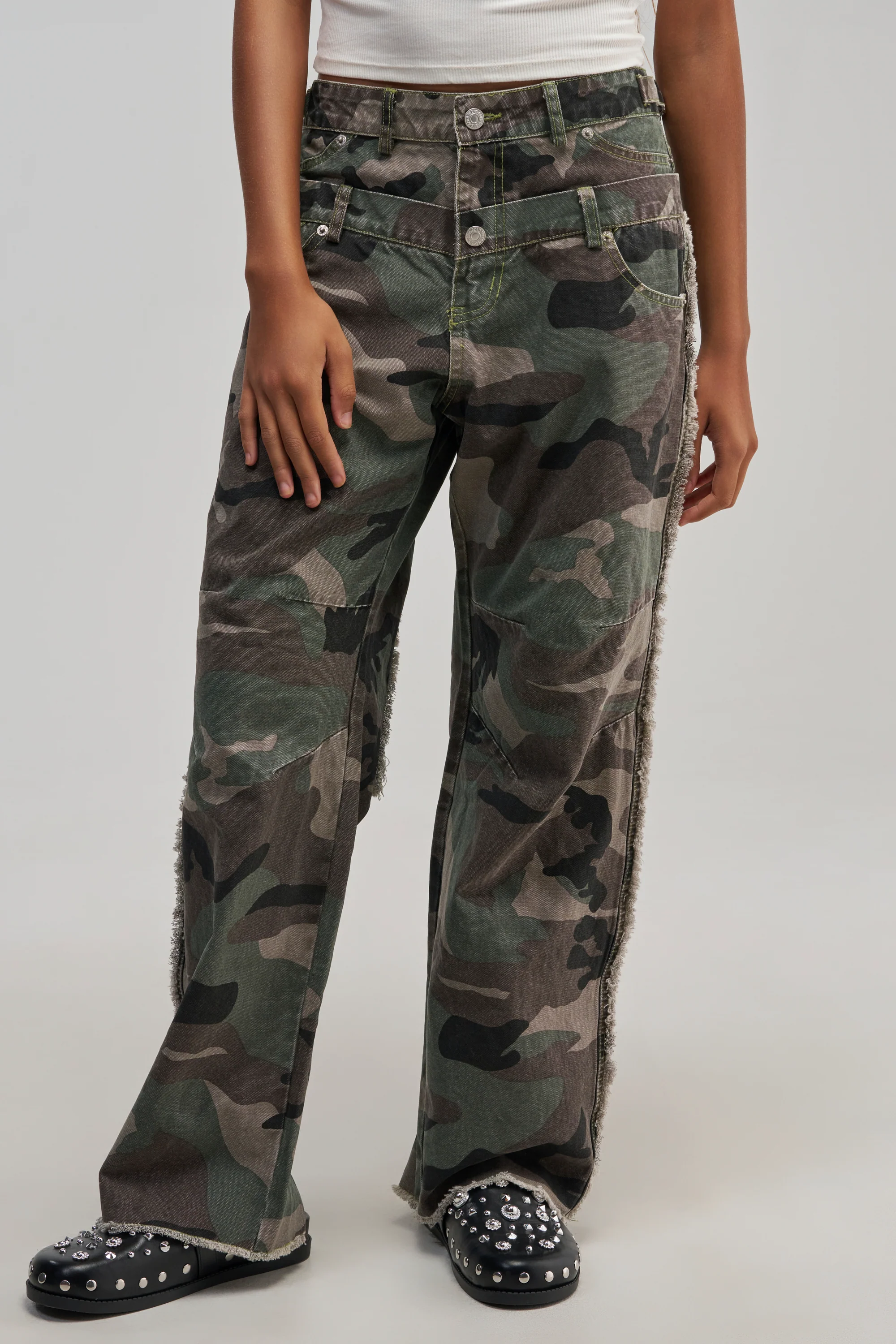 COOLEST ON THE BLOCK DOUBLE WAISTED CAMO PANT - Akira Store
