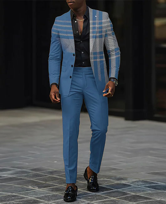 Ensemble blazer et pantalon 2 pièces à carreaux colorblock, col à revers et boutons