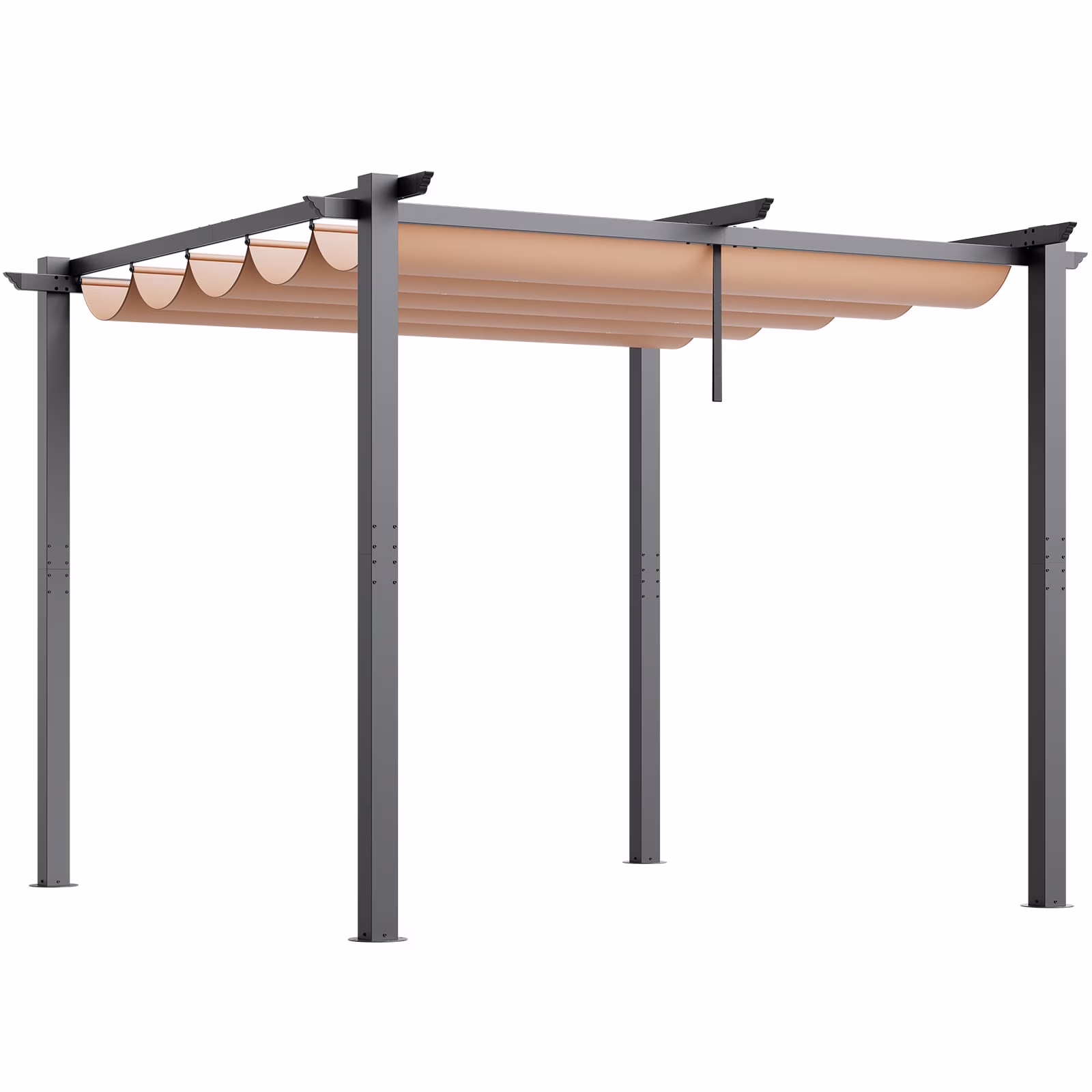 KFFKFF 10'x10' Aluminum Pergola, Outdoor with Sun Shade Canopy, Retractable Cover for Patio, Garden, Deck, Backyard - Beige
