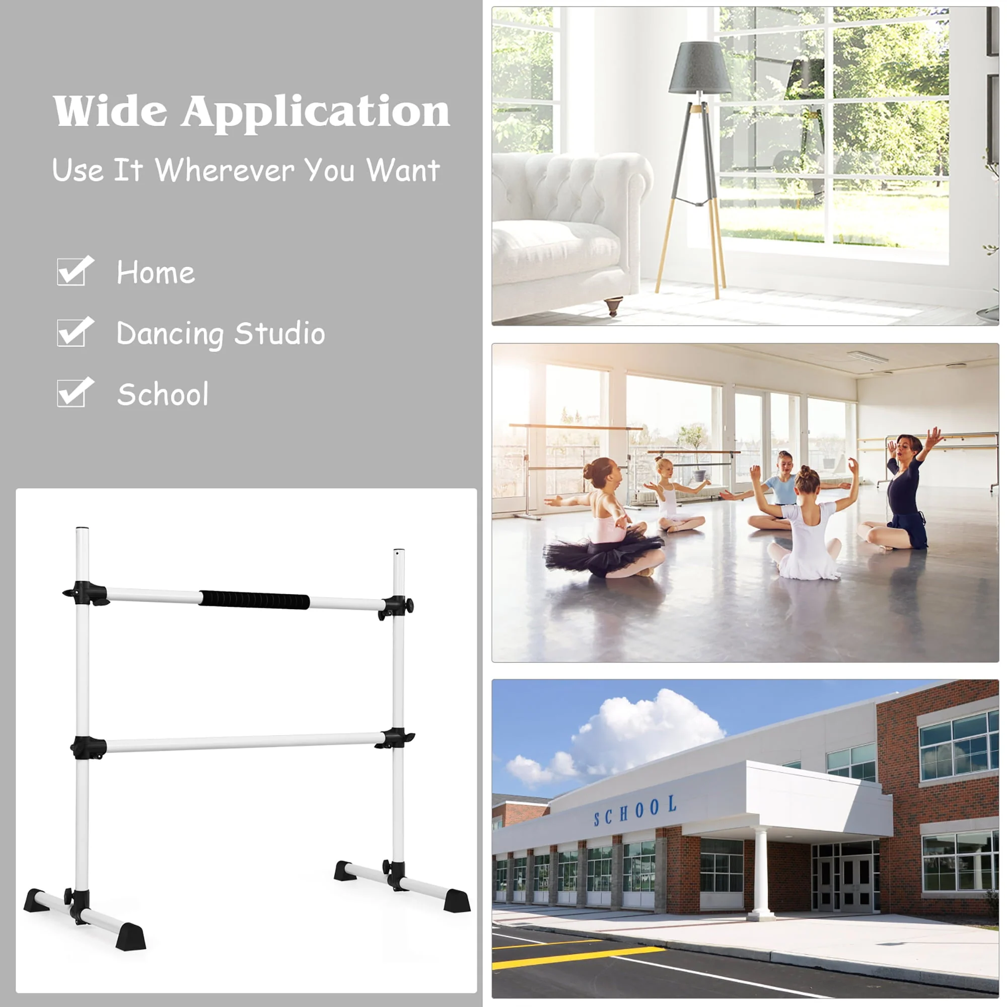 4ft Portable Ballet Barre Freestanding Adjustable Double Dance Bar Silver Image 6