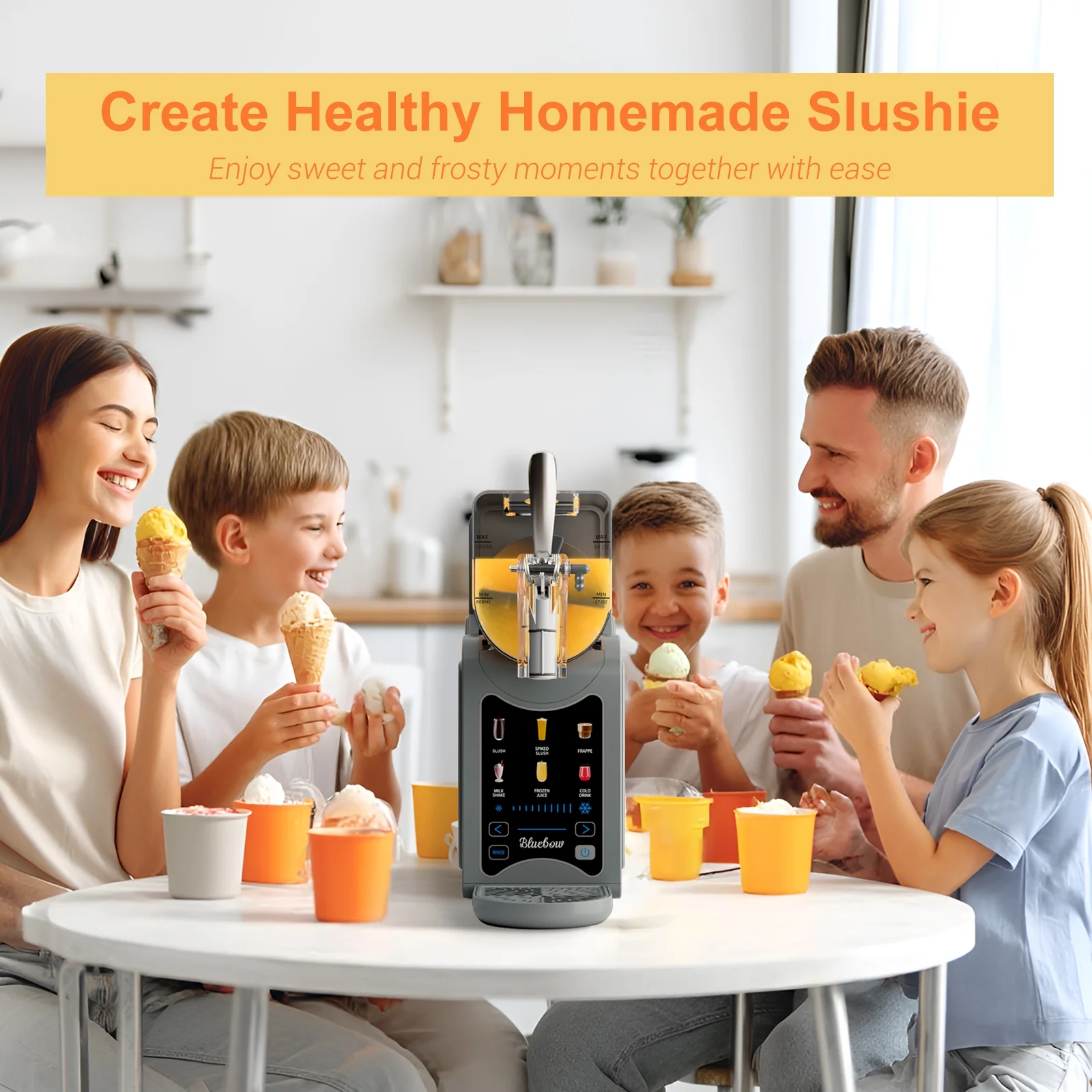Bluebow Slushie Machine for Home, 88 oz Vessel Slush Maker with 6 Presets, No Ice Needed, Frozen Drink Maker for Smoothie, Frappe, Milkshakes and More