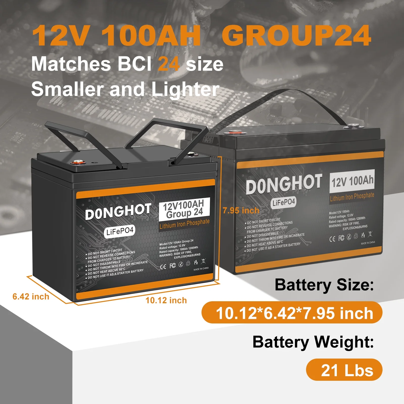 48V Golf Cart Battery,4 Pack 12V 100Ah Lithium Ion Deep Cycle Group 24 Battery with 100A BMS - Image 7