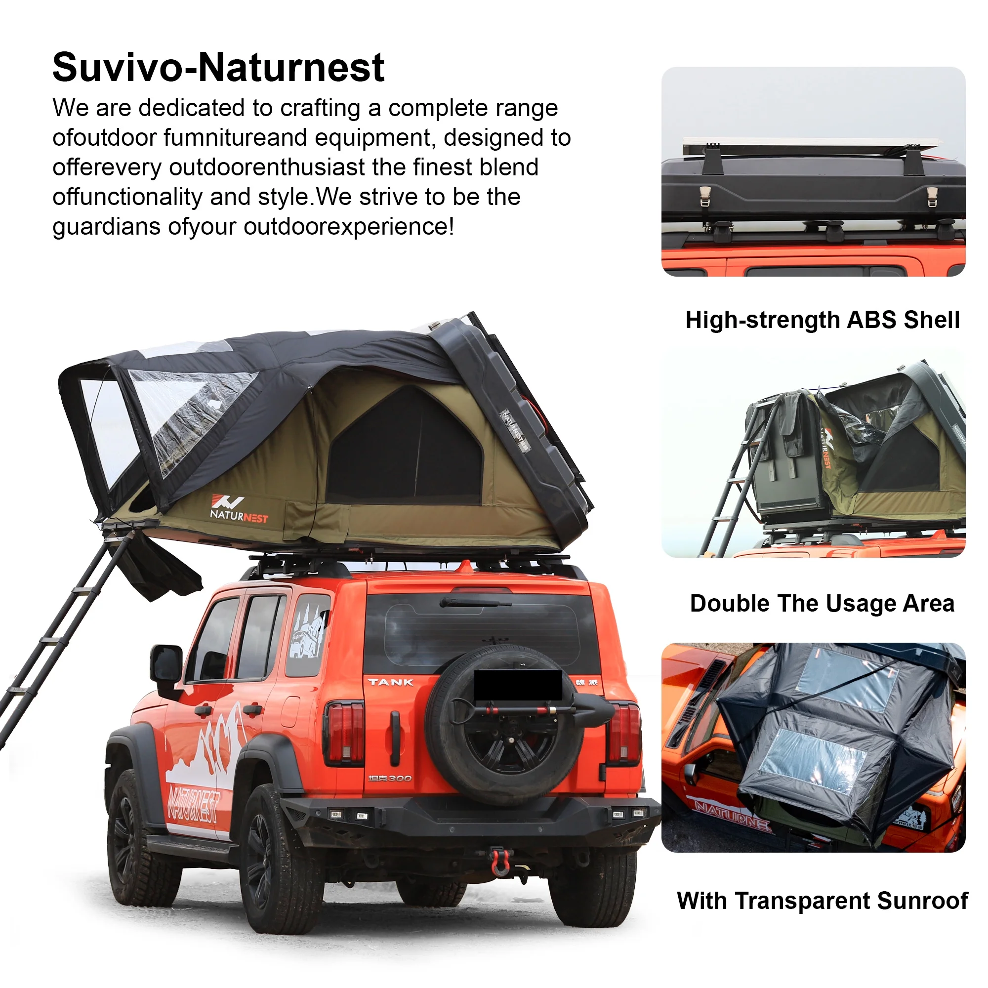 Rooftop Tent HardShell with Luggage Rack,Camping Tent for Van Suv Truck Car Vehicle Outdoor, 2-3 Person - Image 10