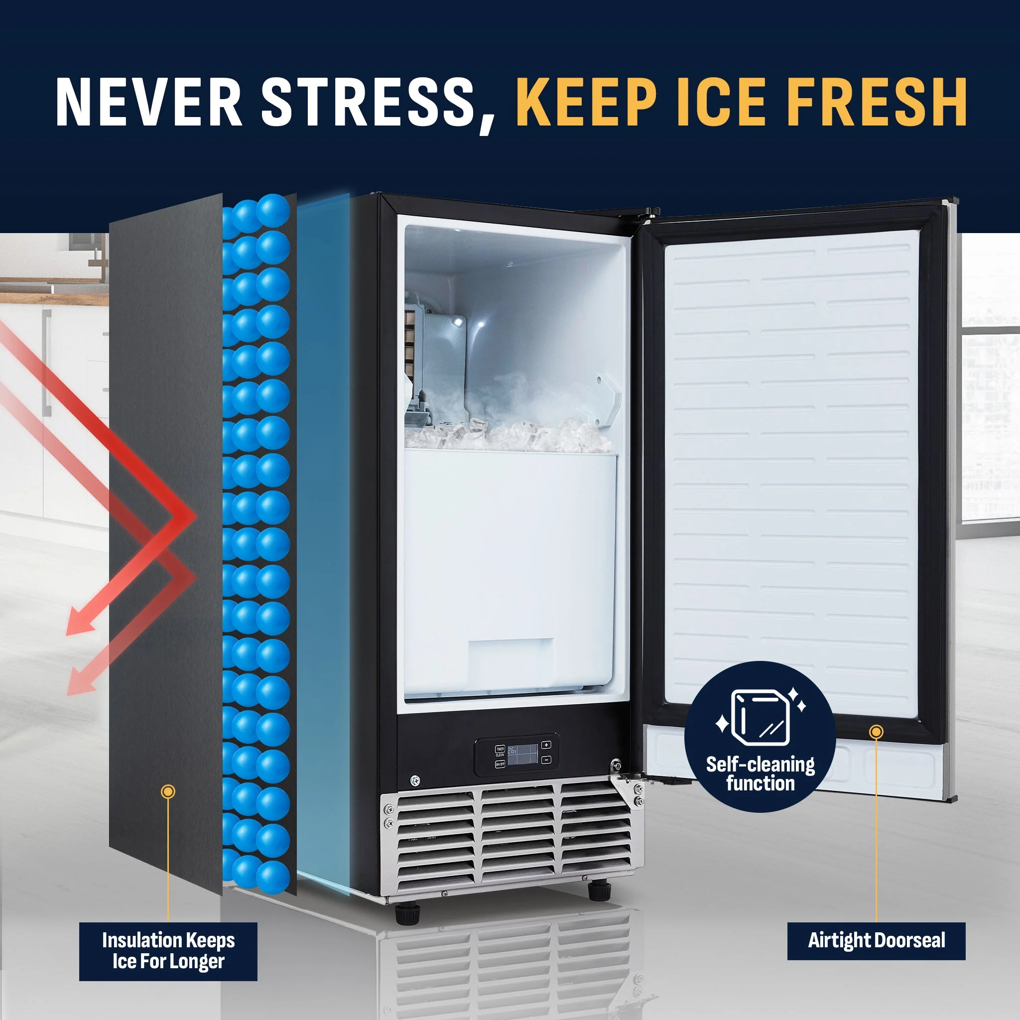 Newair Undercounter Ice Maker for Home. Clear Ice, 80 lbs/day - Stainless Steel